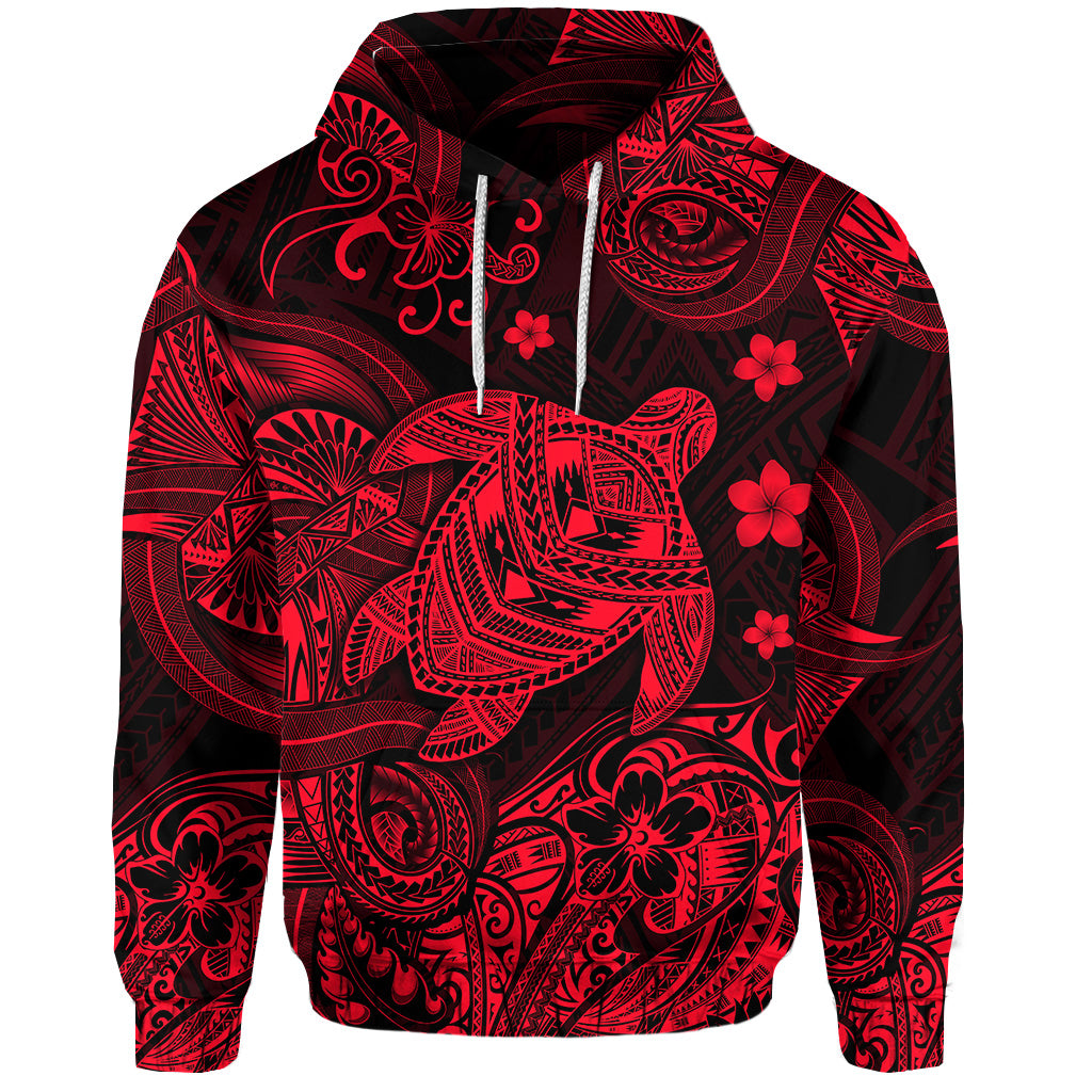 Hawaii Turtle Polynesian Hoodie Plumeria Flower Unique Style Red LT8 - Polynesian Pride