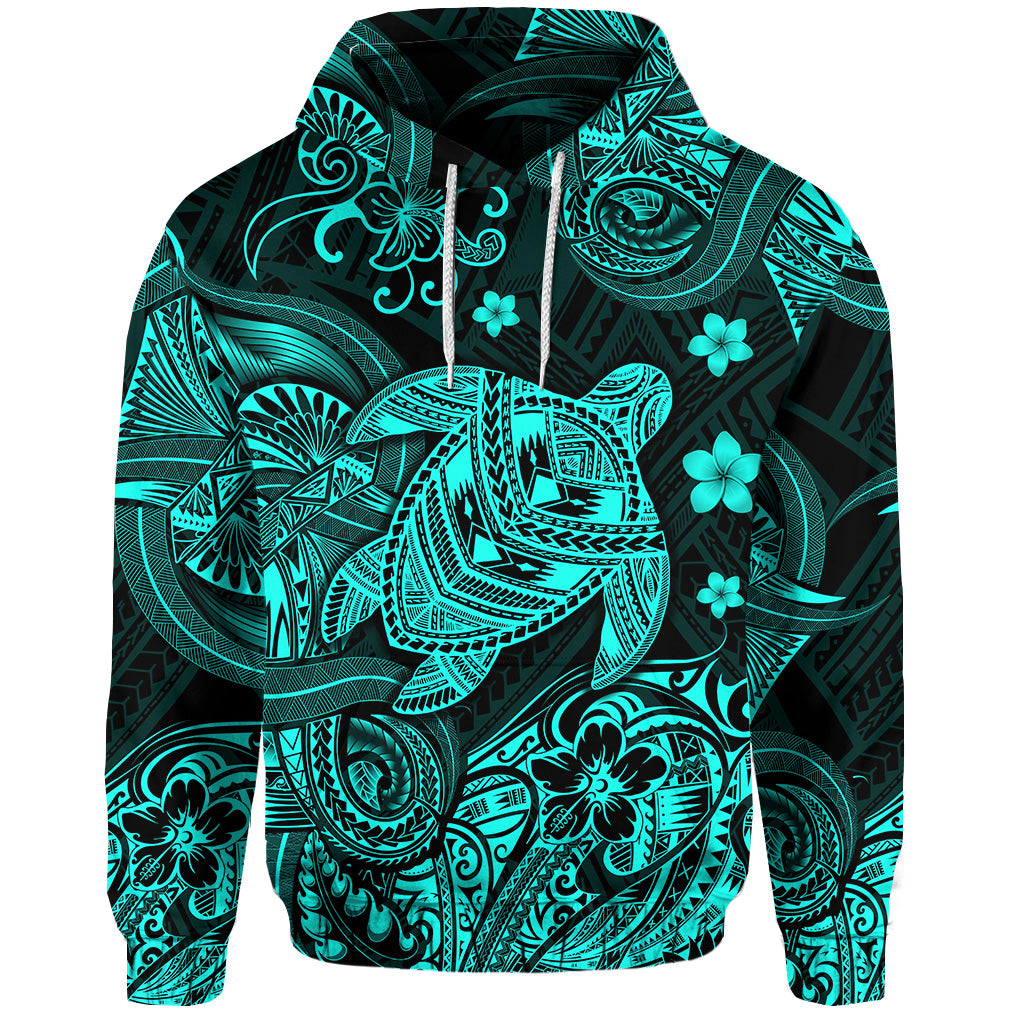 Hawaii Turtle Polynesian Hoodie Plumeria Flower Unique Style Turquoise LT8 - Polynesian Pride