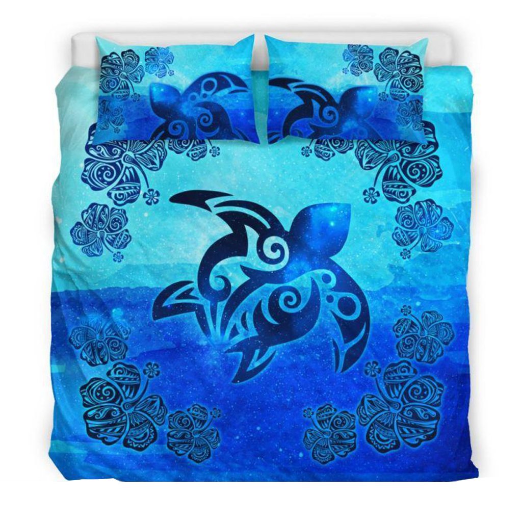 Hawaiian Duvet Cover Set - Turtle Tattoo And Hibiscus - Polynesian Pride