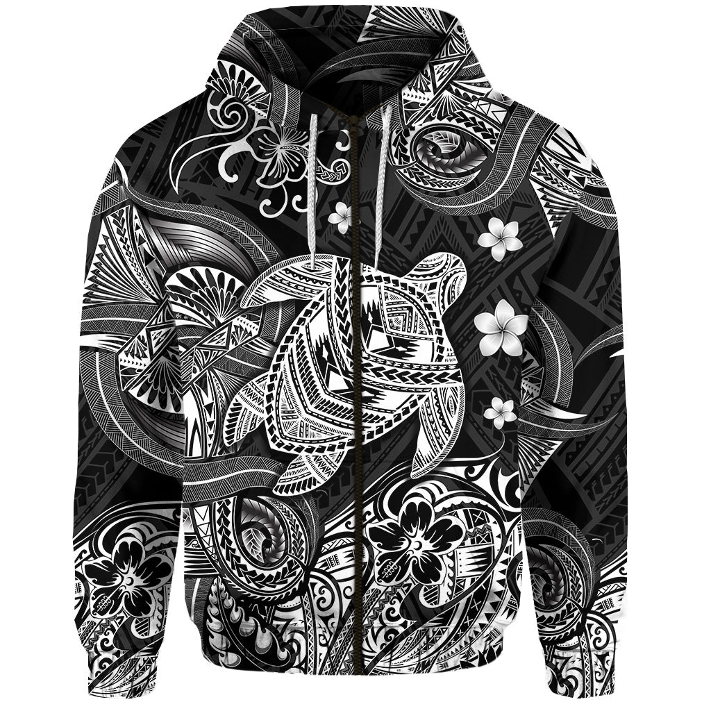 Hawaii Turtle Polynesian Zip Hoodie Plumeria Flower Unique Style Black LT8 - Polynesian Pride