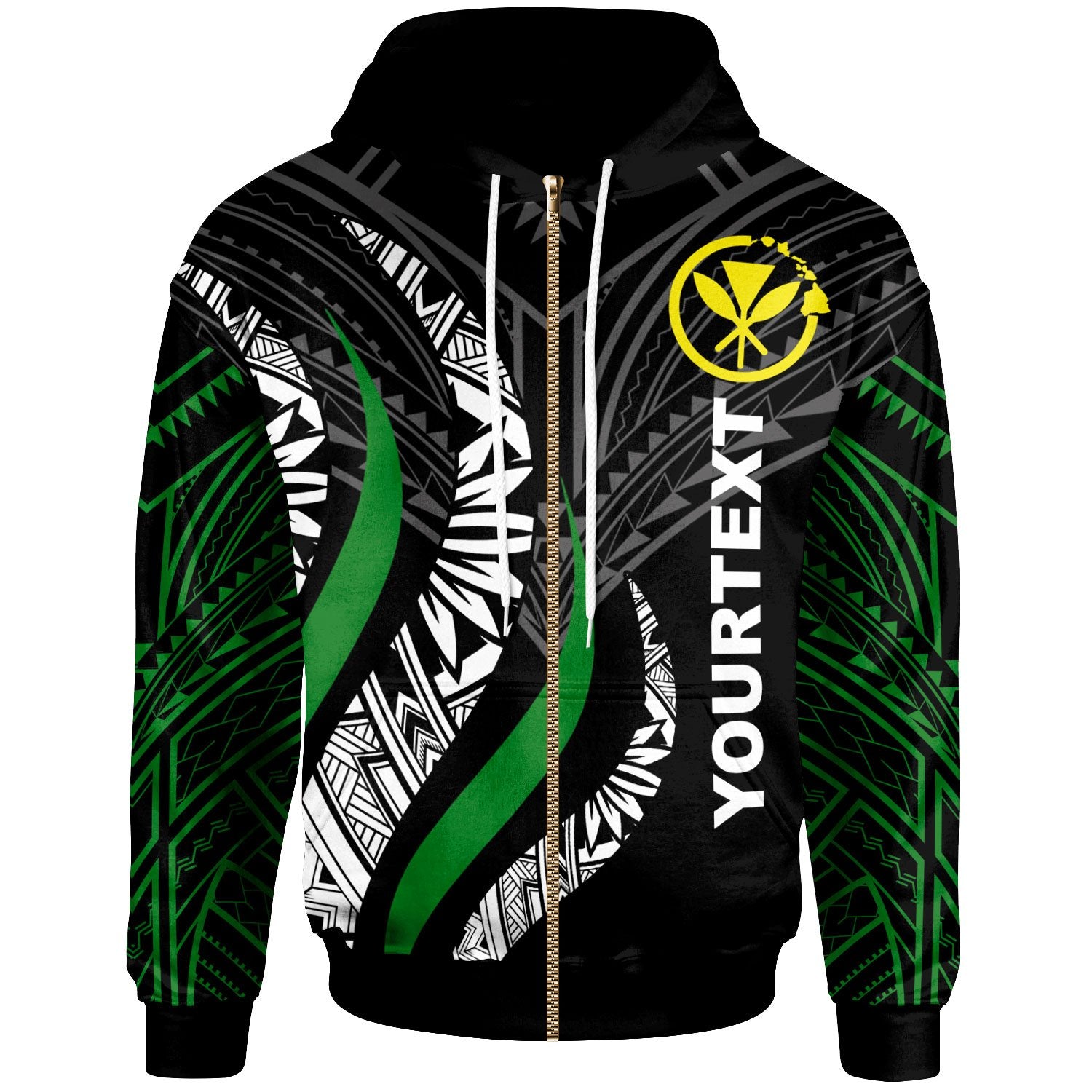 Hawaii Custom Zip Hoodie Hawaii Strong Fire Pattern Unisex Green - Polynesian Pride