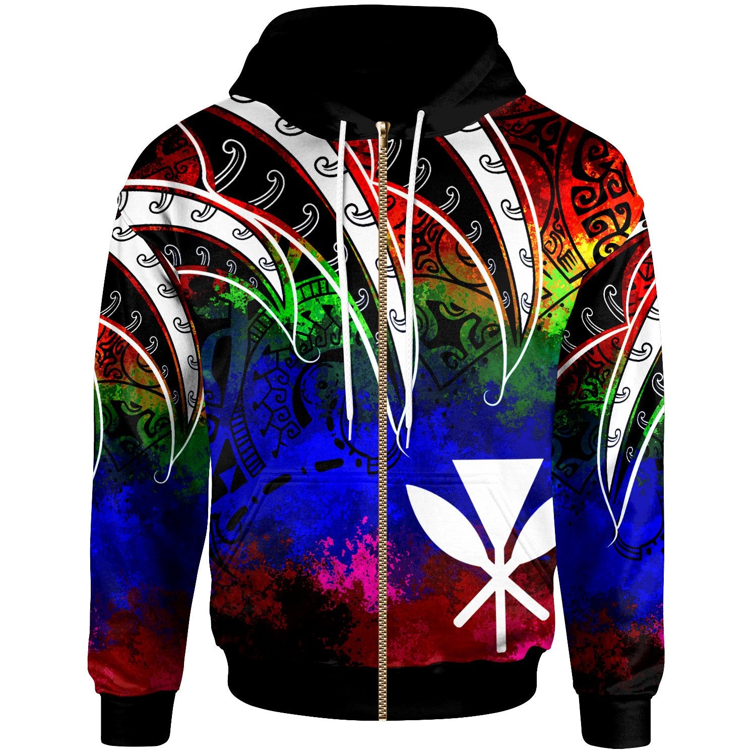 Hawaii Zip Hoodie Tropical Leaf Rainbow Color Unisex Rainbow - Polynesian Pride