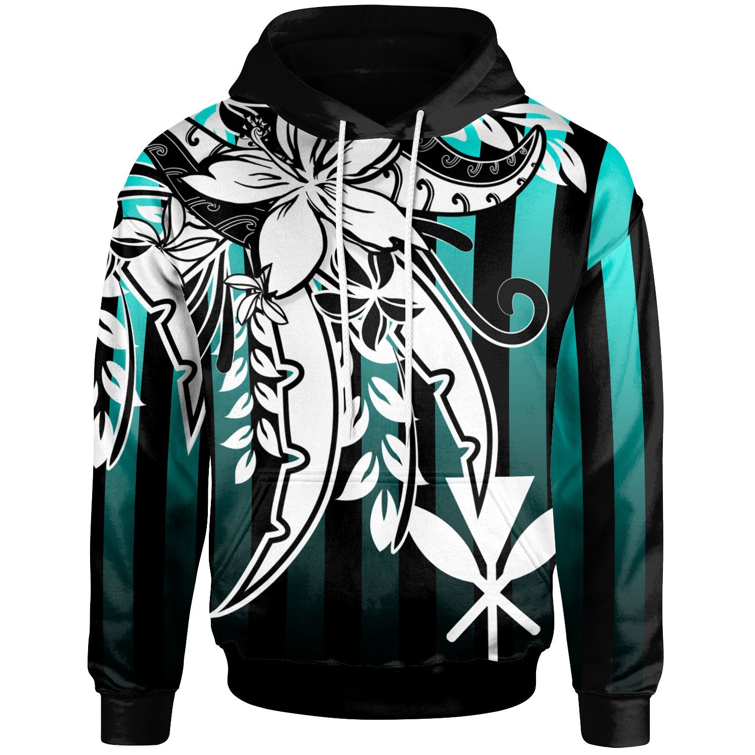 Hawaii Hoodie Cyan Vertical Stripes Style Unisex Cyan - Polynesian Pride