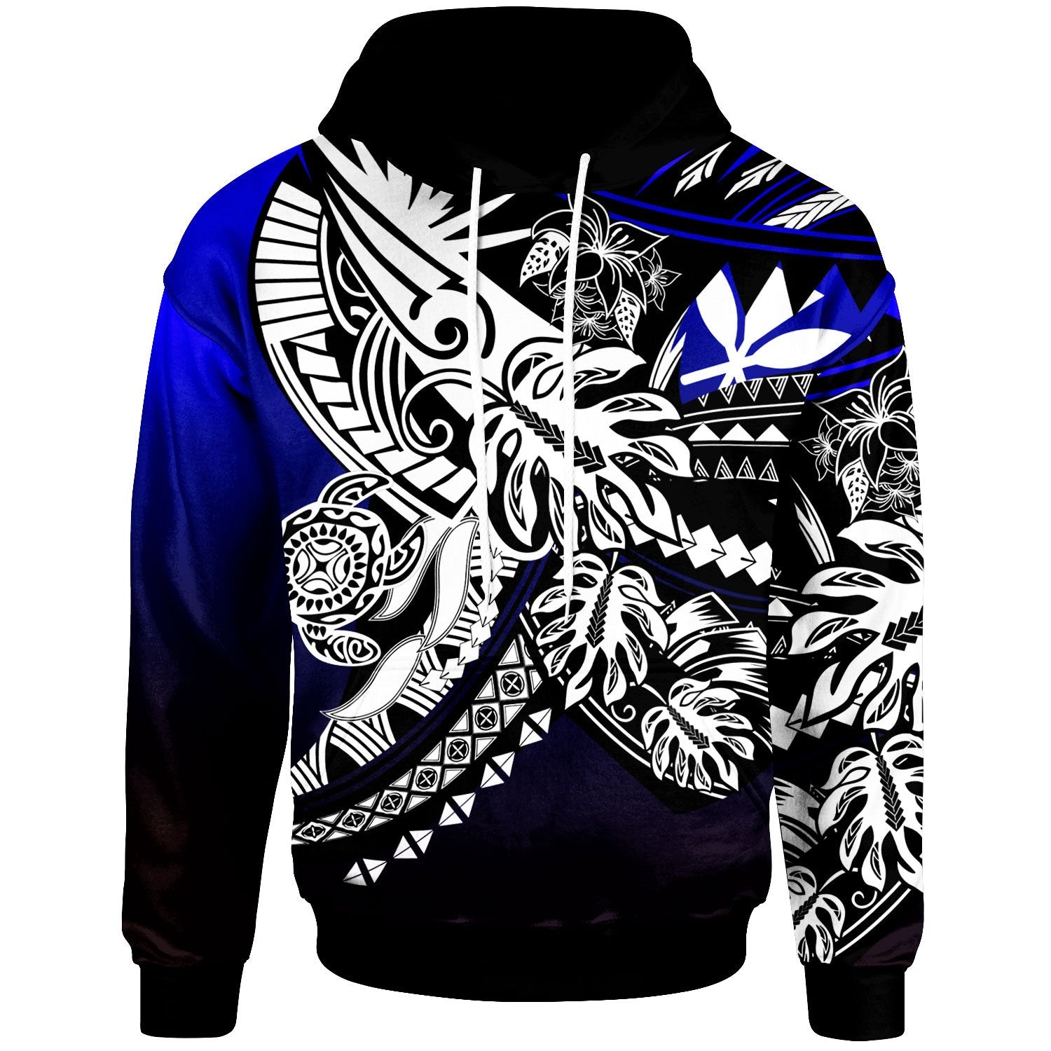 Hawaii Hoodie Tribal Jungle Pattern Blue Color Unisex Blue - Polynesian Pride