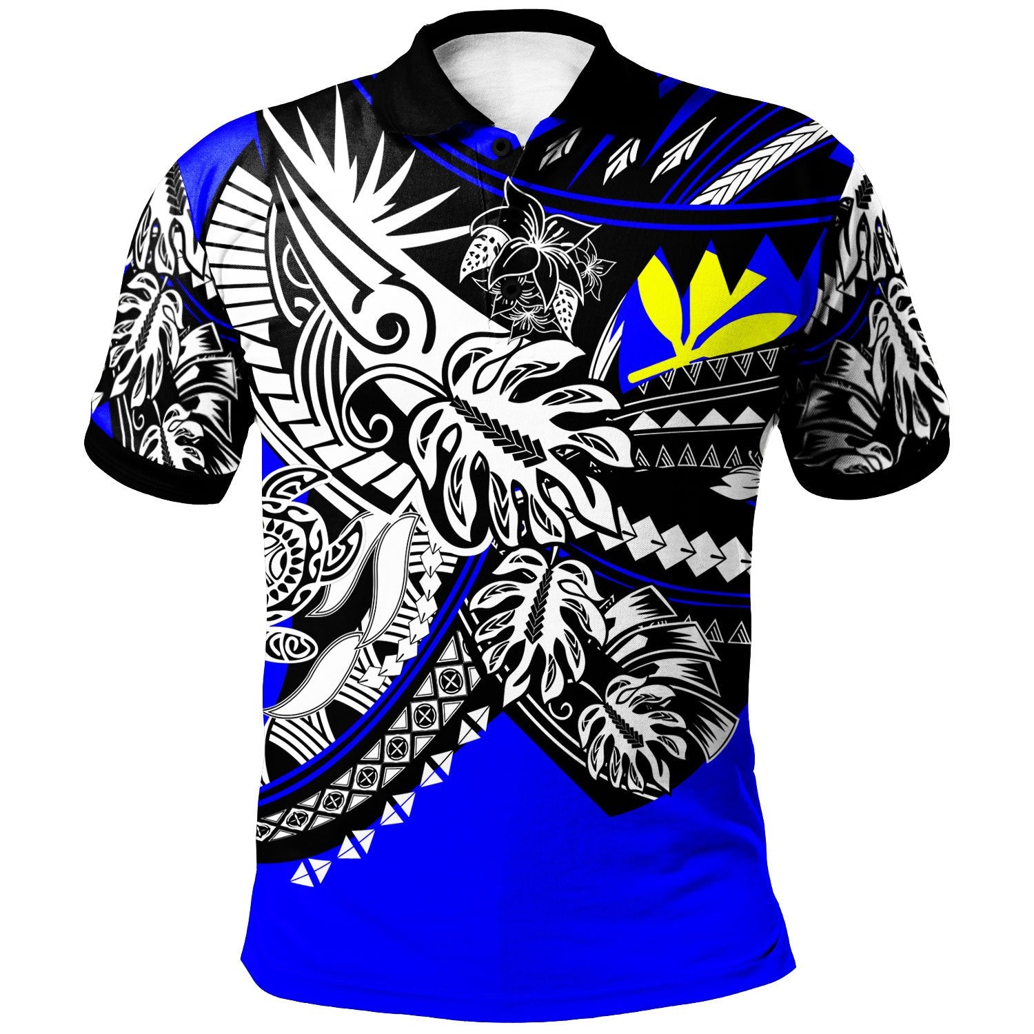 Hawaii Polo Shirt Tribal Jungle Blue Pattern Unisex Blue - Polynesian Pride