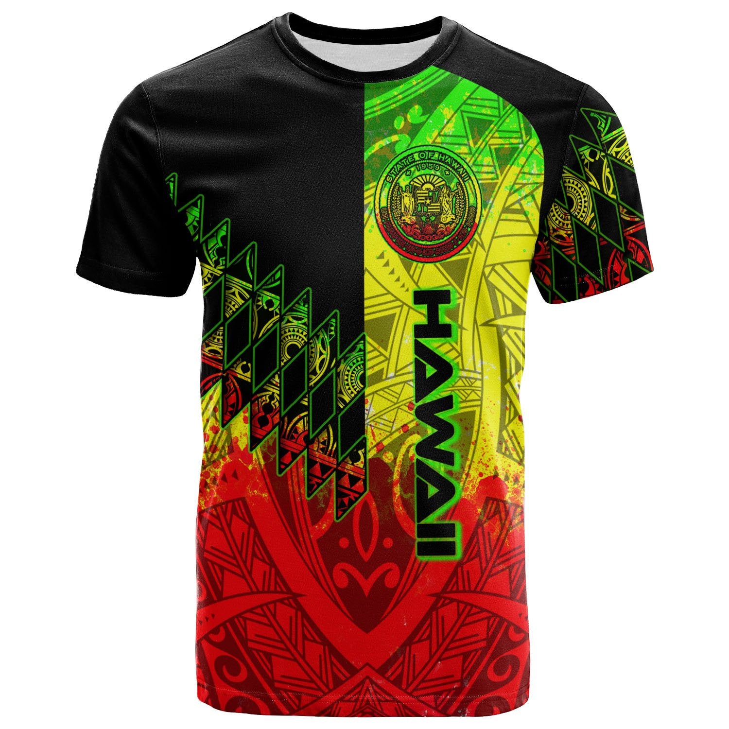 Hawaii T Shirt Reggage Color Symmetry Style Unisex Black - Polynesian Pride