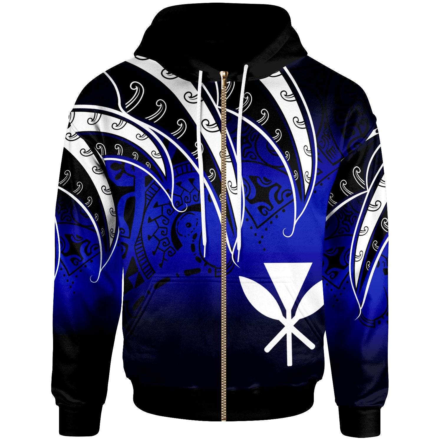 Hawaii Zip Hoodie Tropical Leaf Gradient Blue Style Unisex Blue - Polynesian Pride