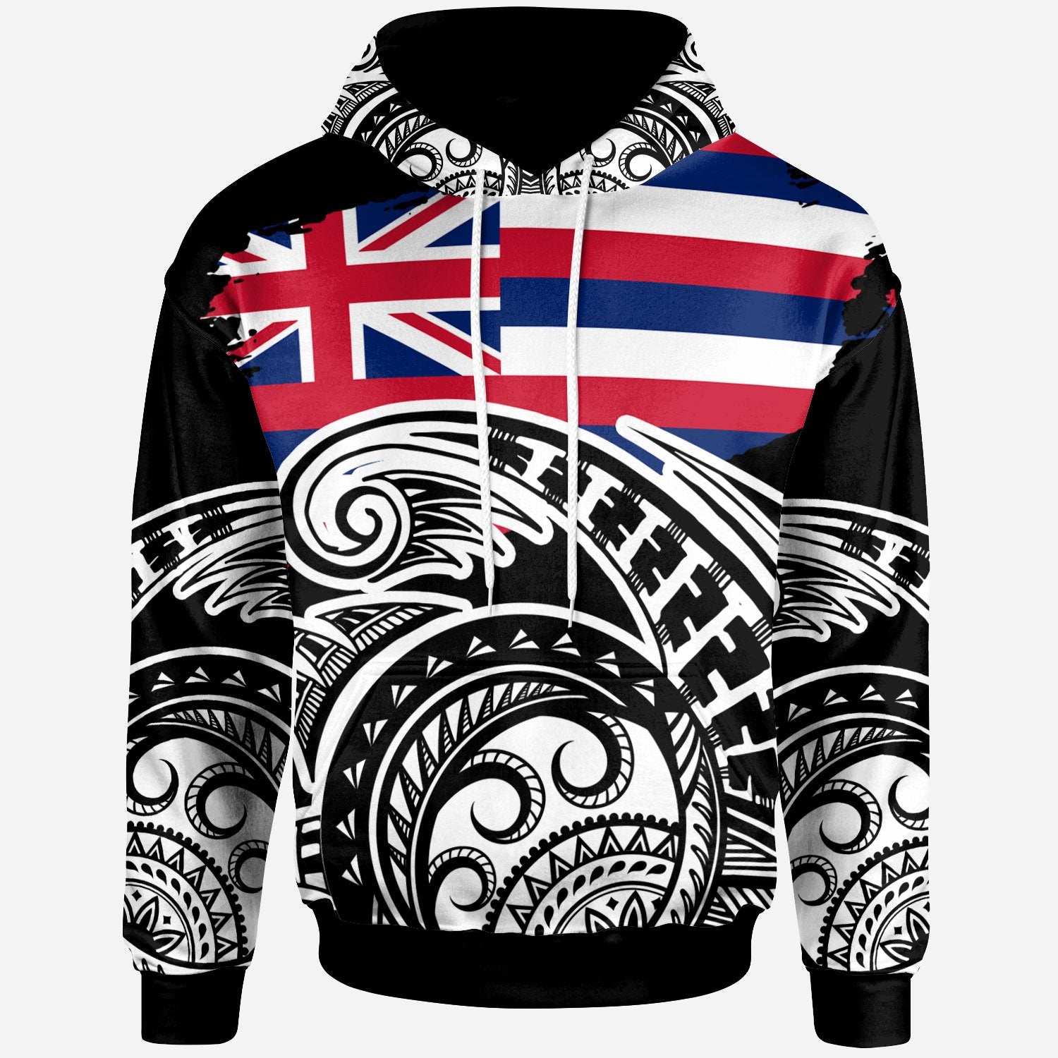 Hawaii Custom Hoodie Ethnic Style With Round Black White Pattern Unisex Black - Polynesian Pride