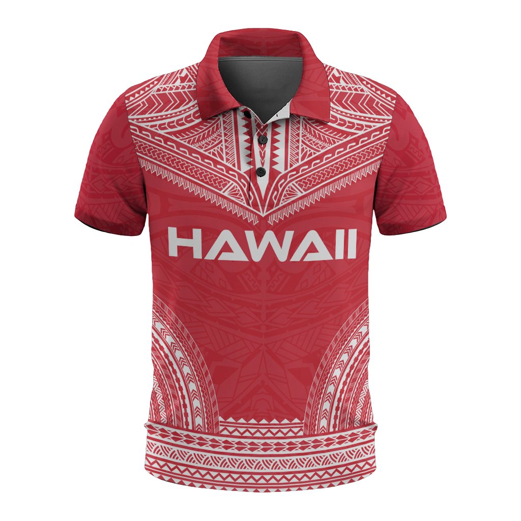 Hawaii Polo Shirt Hawaii Seal Polynesian Chief Tattoo Flag Version Unisex Red - Polynesian Pride