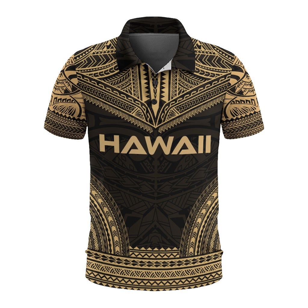 Hawaii Polo Shirt Hawaii Seal Polynesian Chief Tattoo Gold Version Unisex Gold - Polynesian Pride