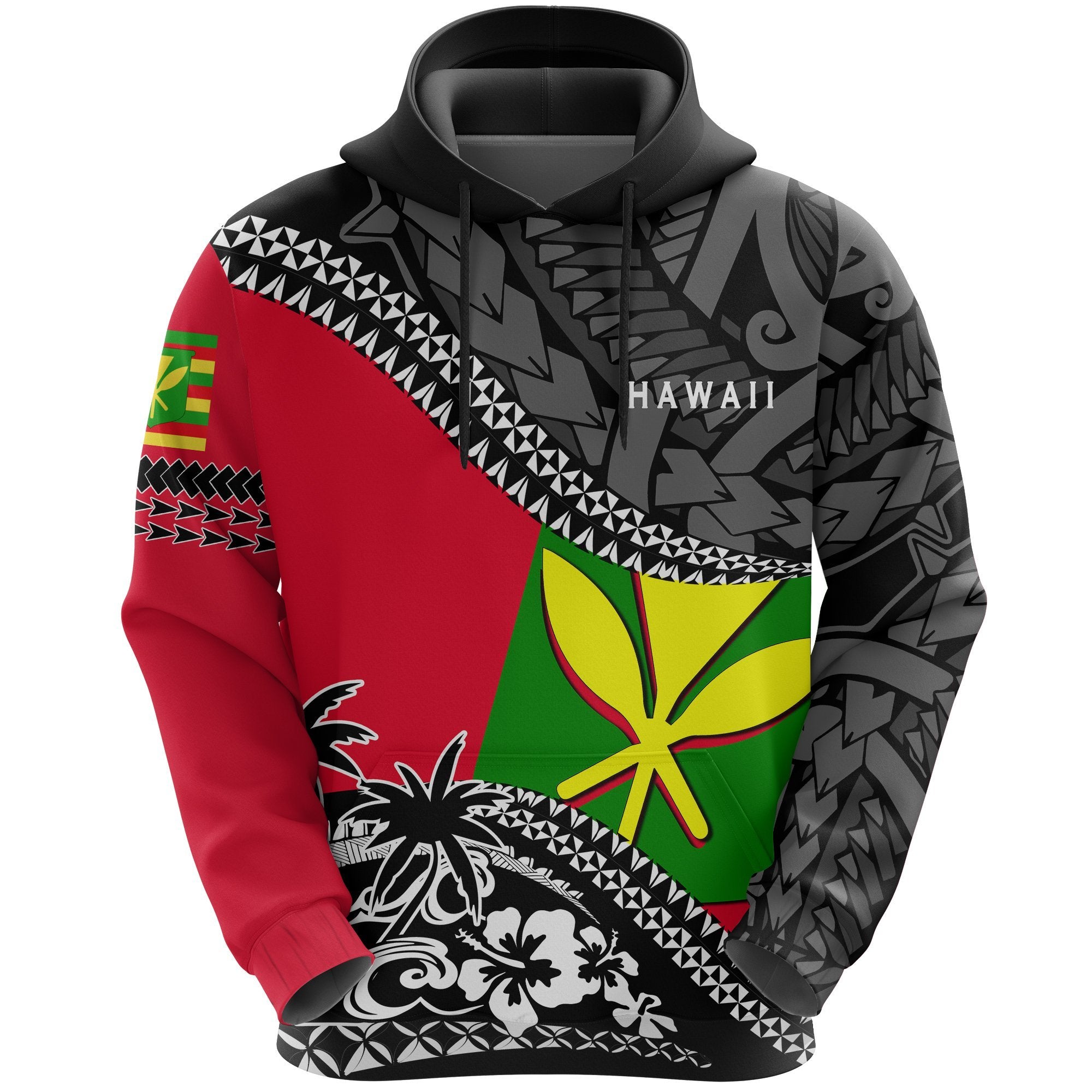 Hawaii Hoodie, Tropical Kanaka Maoli Flag Polynesian ll Over Print Hoodie K7 Unisex Red - Polynesian Pride