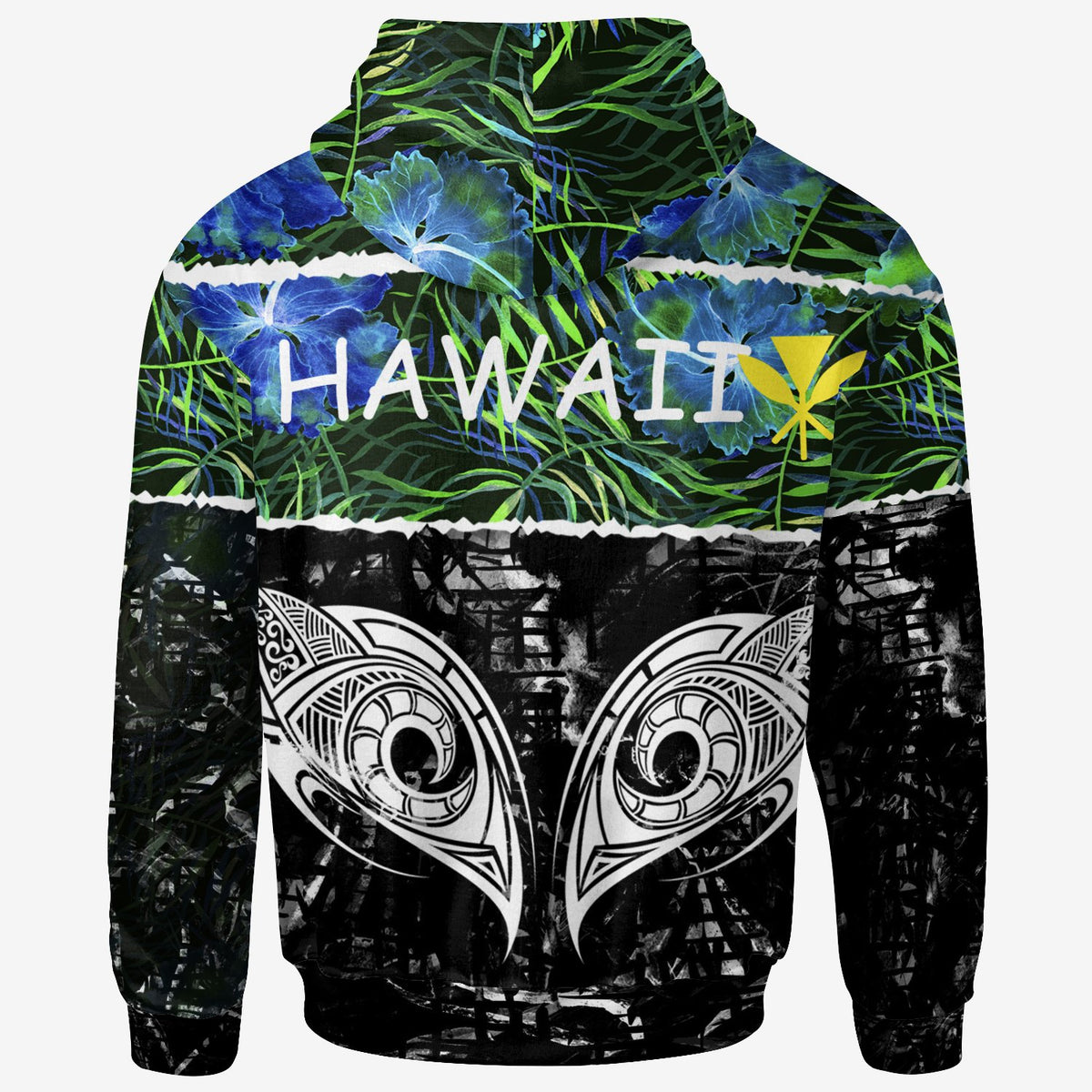Hawaii Hoodie Tropical Flower Neonnd Black Color - Polynesian Pride