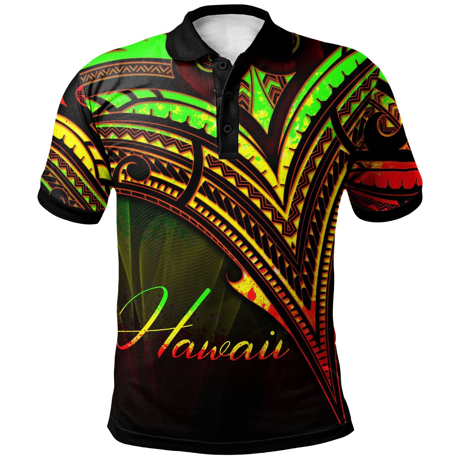 Hawaii Polo Shirt Reggae Color Cross Style Unisex Black - Polynesian Pride