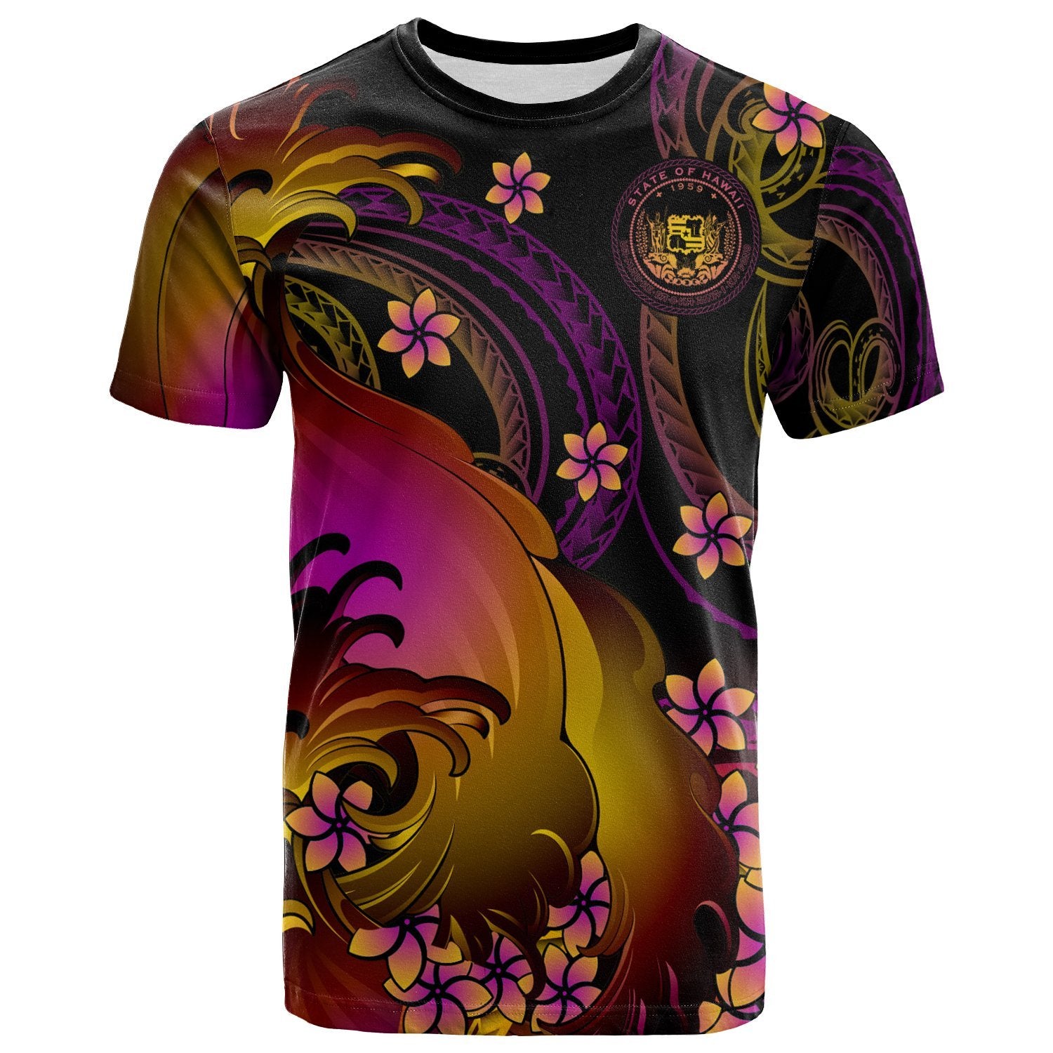 Hawaii T Shirt Hawaii in wave Unisex Black - Polynesian Pride