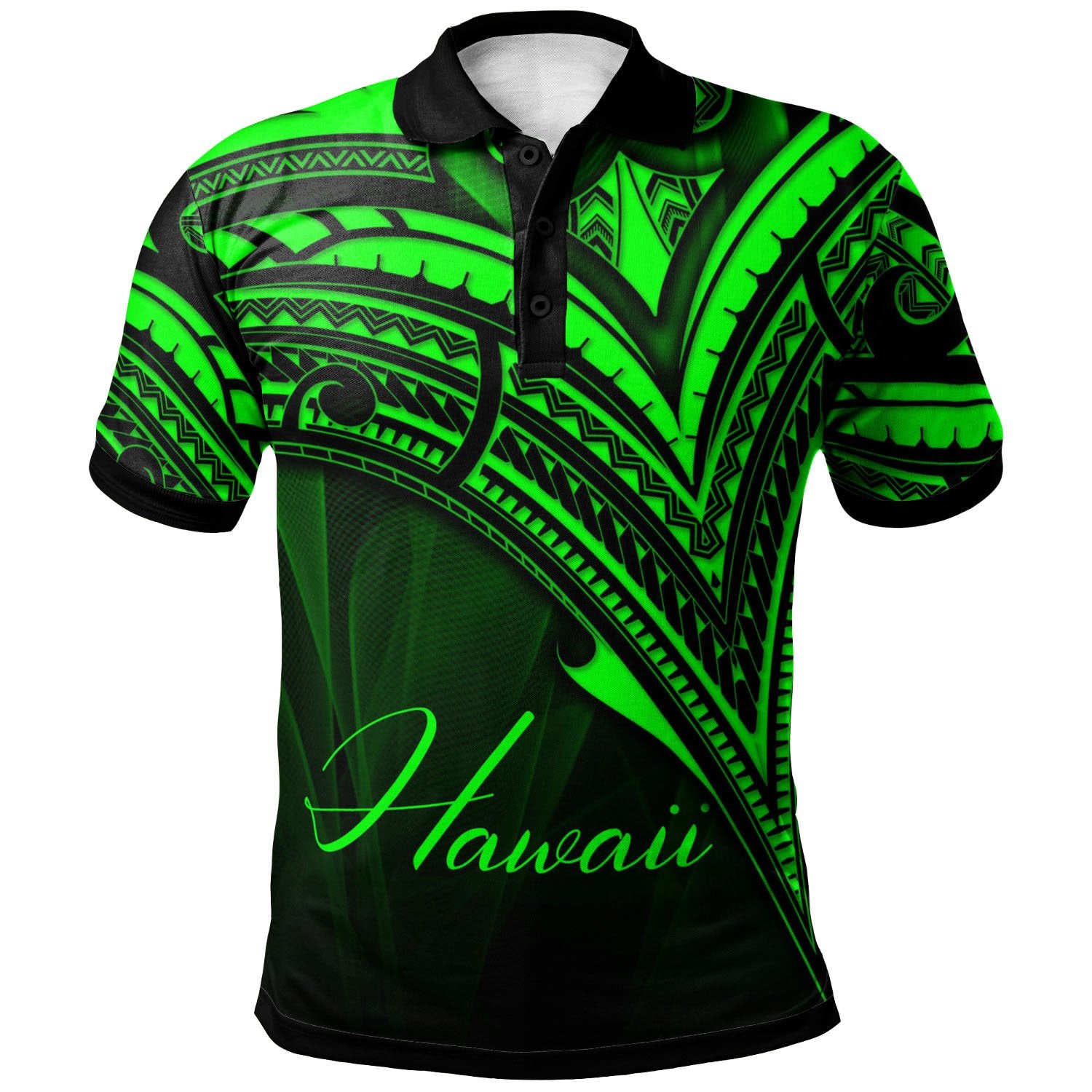 Hawaii Polo Shirt Green Color Cross Style Unisex Black - Polynesian Pride