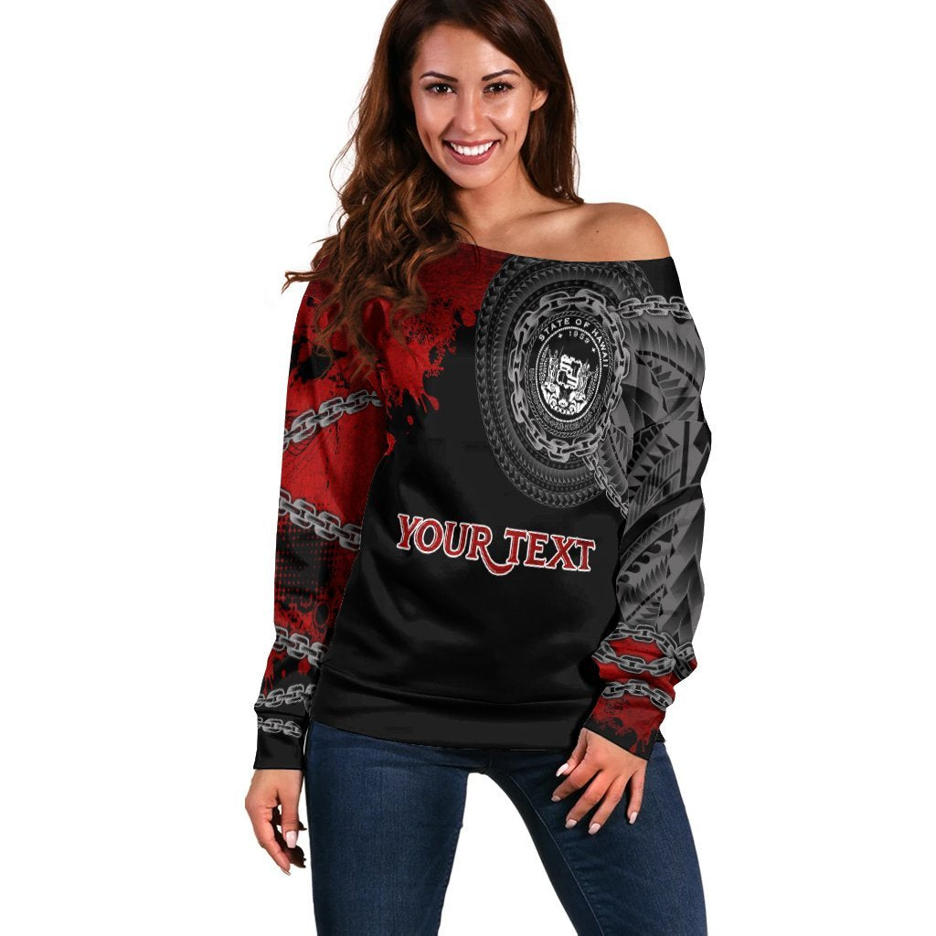 Hawaii Polynesian Personalised Women's Off Shoulder Sweater - Polynesian Chain Style Black - Polynesian Pride