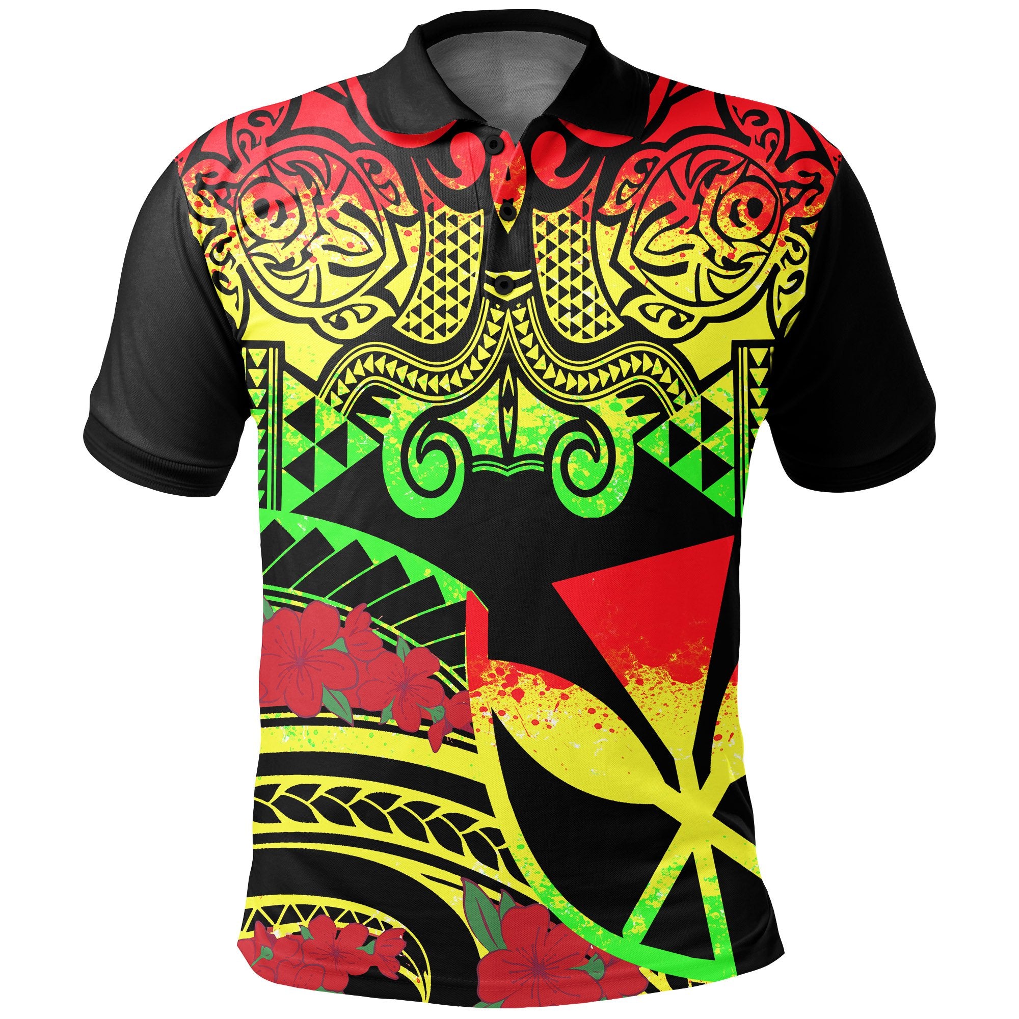 Hawaii Polo Shirt Polynesian Pattern Vintage Style Reggae Color Unisex Reggae - Polynesian Pride