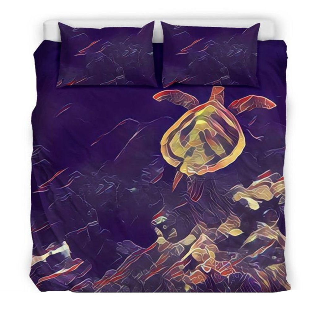 Hawaiian Duvet Cover Set - Sea Turtle Drawing (Violet) - Polynesian Pride
