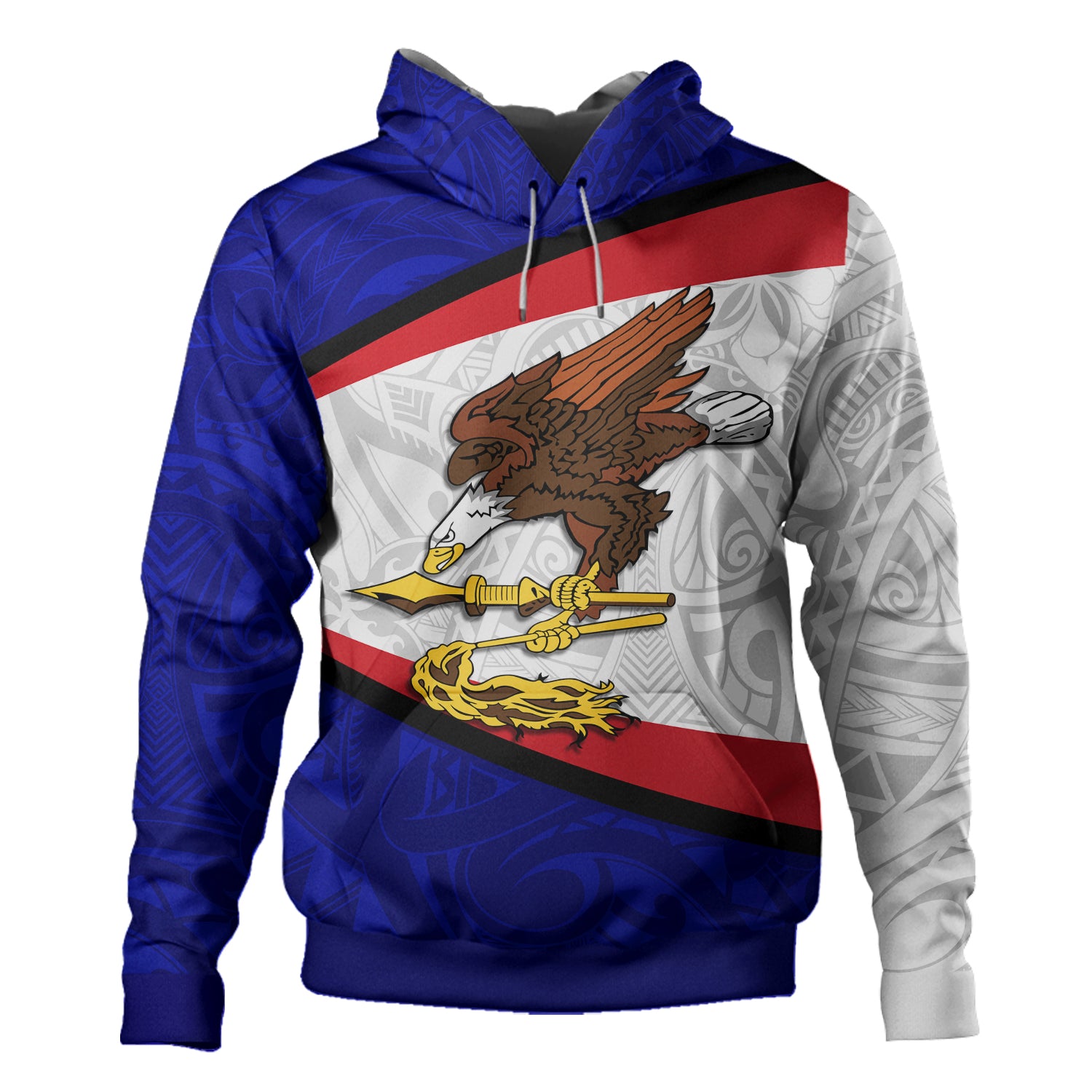 American Samoa Hoodie American Samoa Polynesian Flag With Coat of Arms Pullover Hoodie Blue - Polynesian Pride