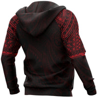 Hei Matau Maori Tattoo All Over Hoodie Red - Polynesian Pride