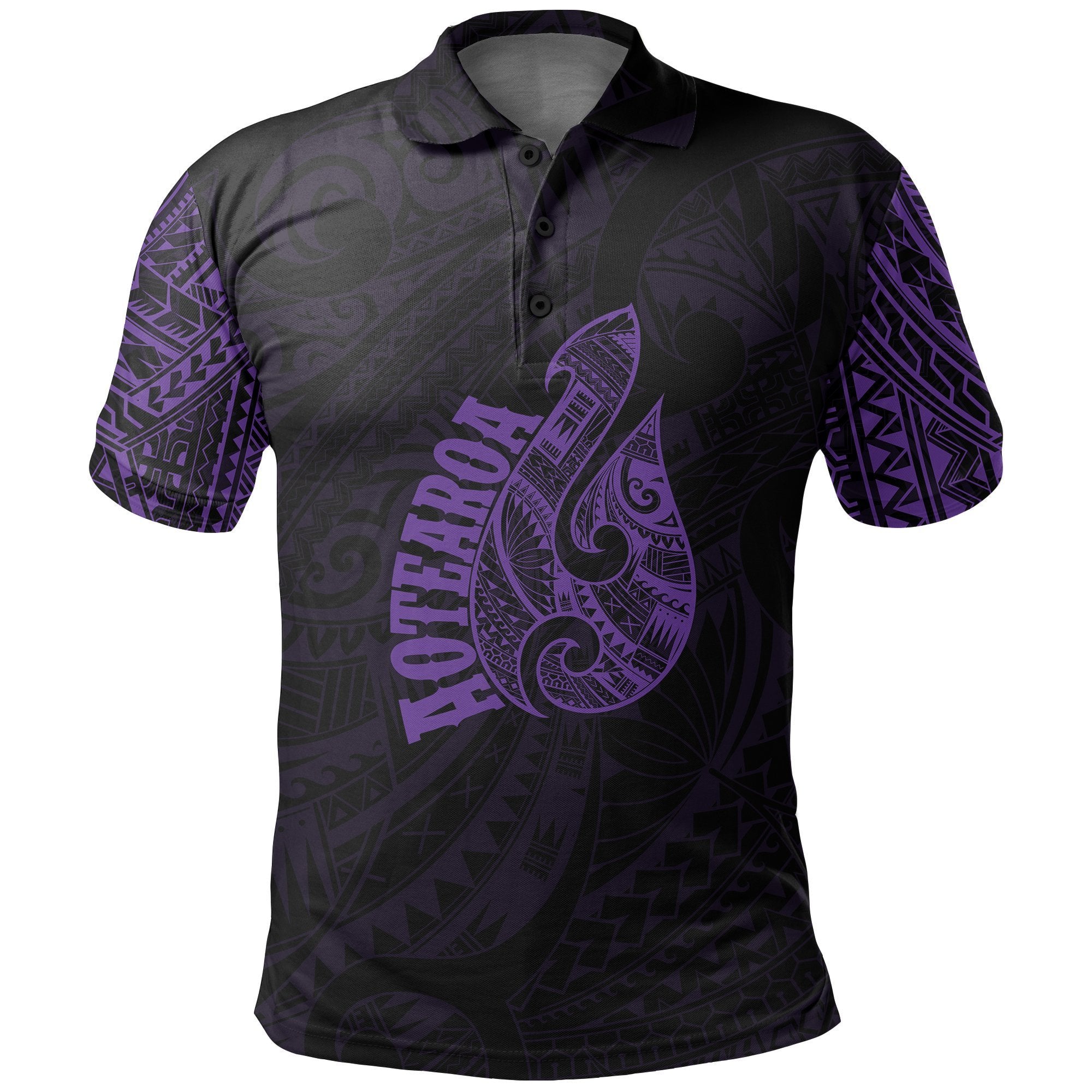 Hei Matau Maori Tattoo Polo Shirt Violet Unisex Black - Polynesian Pride