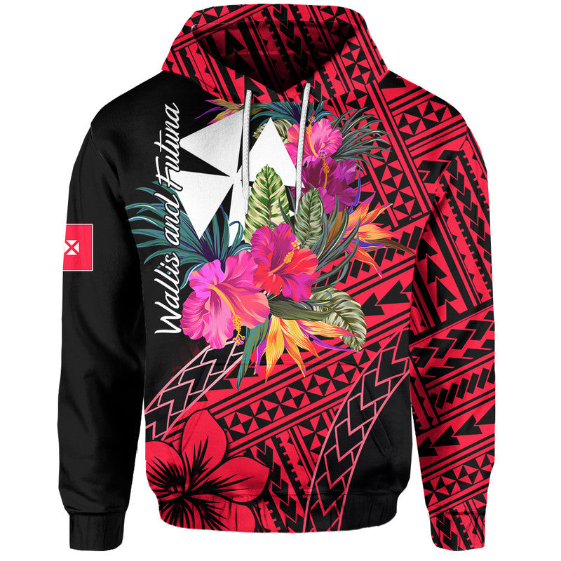 Wallis and Futuna Hoodie Hibiscus Red No.1 Color LT6 Red - Polynesian Pride