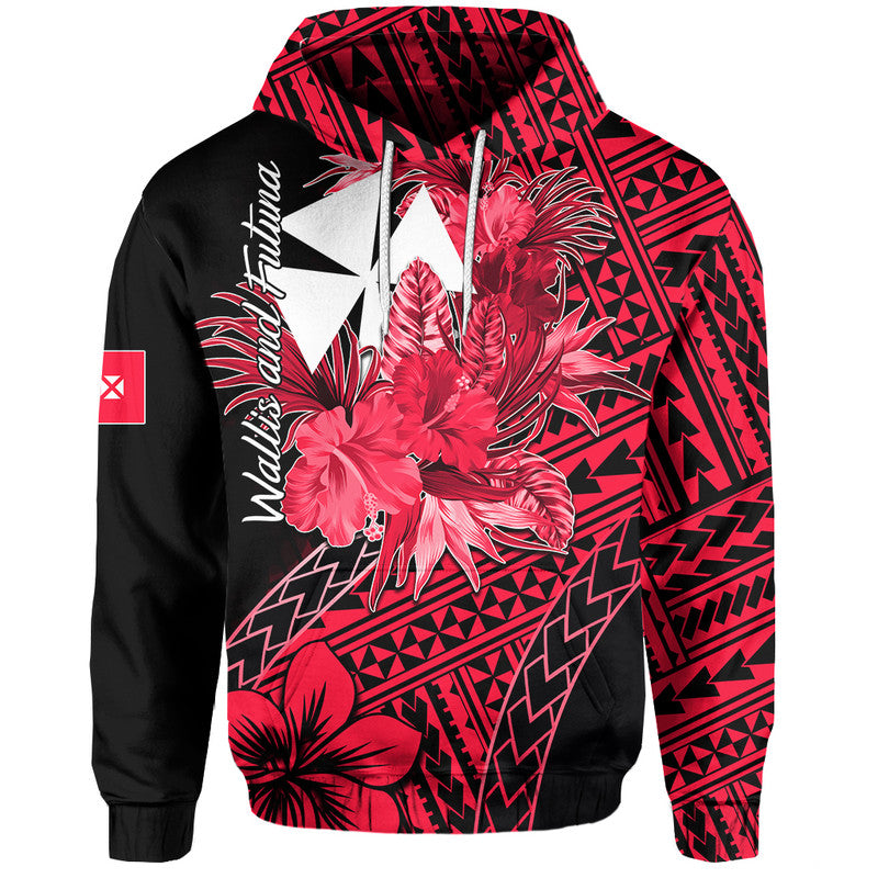 Wallis and Futuna Hoodie Hibiscus Red No.2 Color LT6 Red - Polynesian Pride