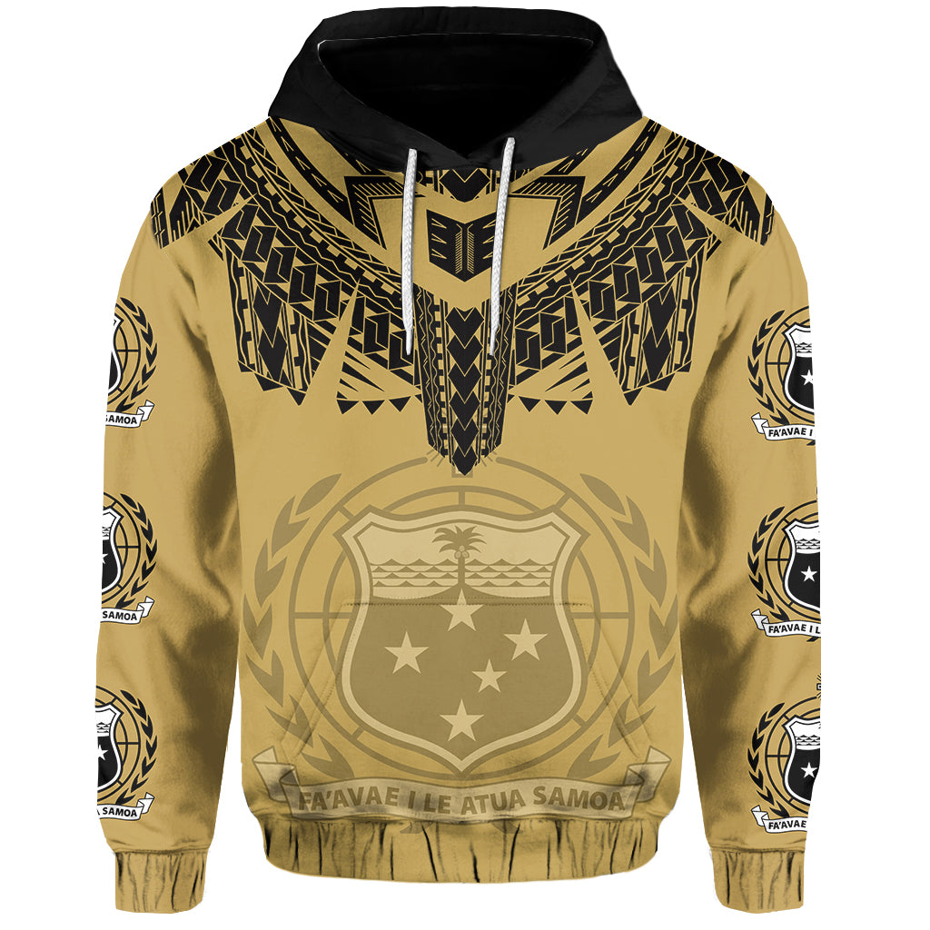 Custom Samoa Tribal Tattoo Coat of Arms Hoodie No.2 LT6 Gold - Polynesian Pride