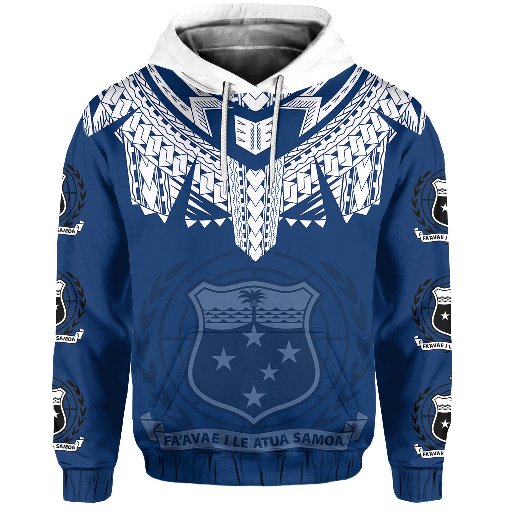 Samoa Independence Day Tribal Tattoo Coat of Arms Hoodie No.3 LT6 Blue - Polynesian Pride