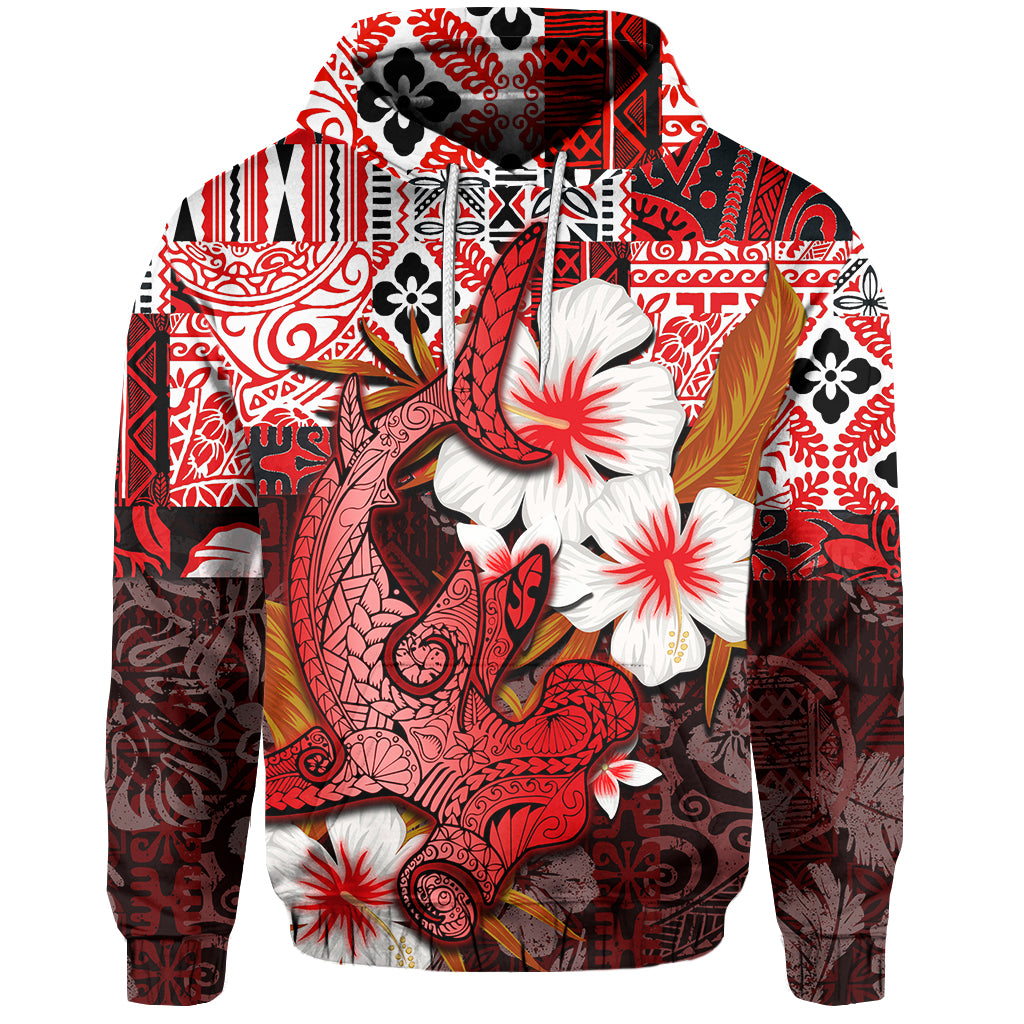 Custom Hammerhead shark Hoodie Hawaii Style Red LT6 Unisex Red - Polynesian Pride