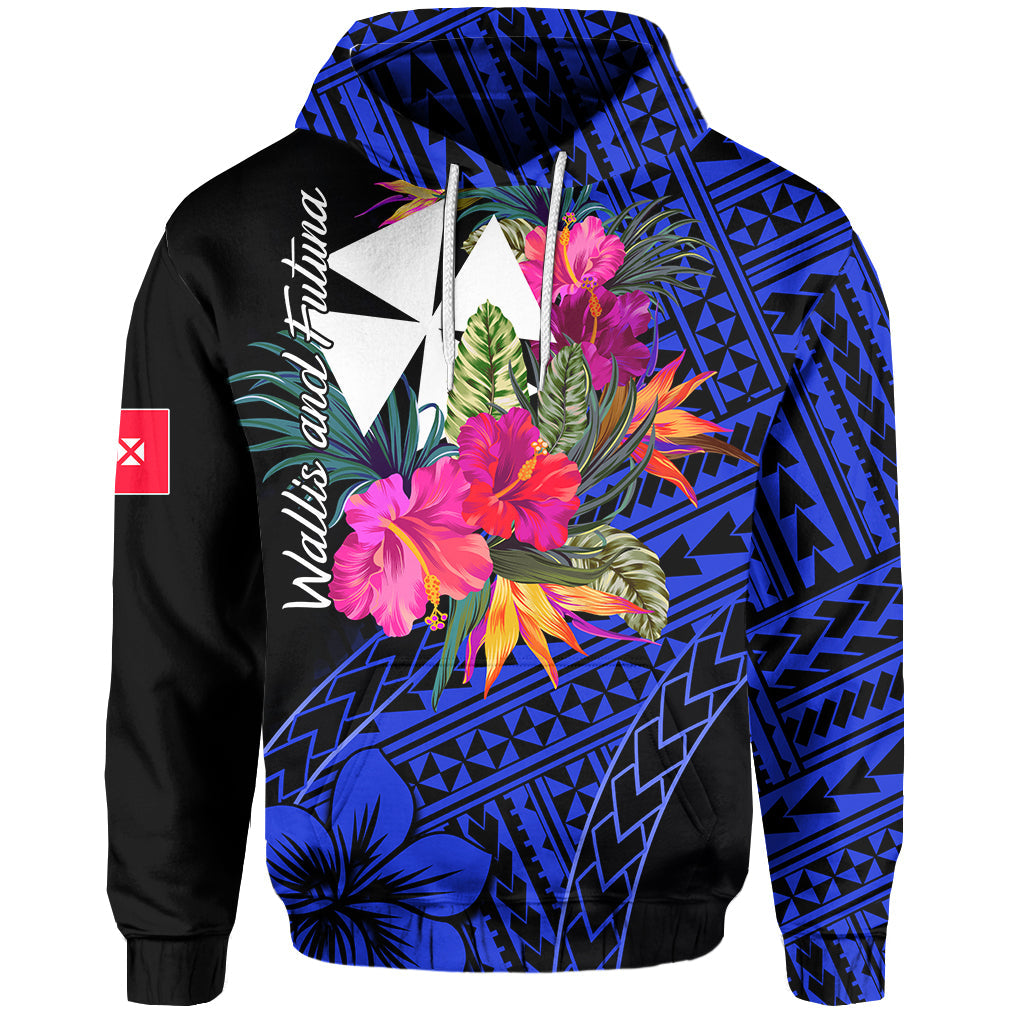 Wallis and Futuna Hoodie Hibiscus Blue No.1 Color LT6 Blue - Polynesian Pride