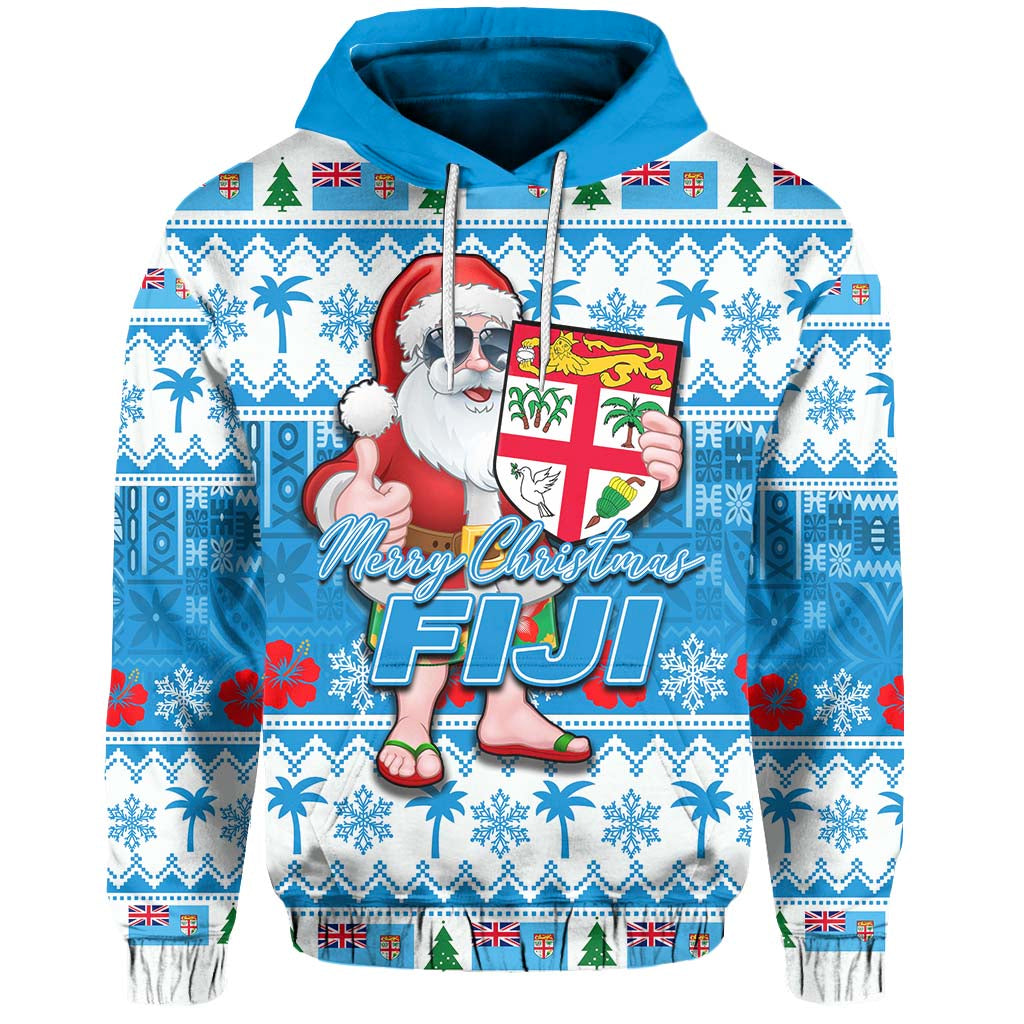 Fiji Christmas Hoodie Cool Santa Claus LT6 Unisex Blue - Polynesian Pride