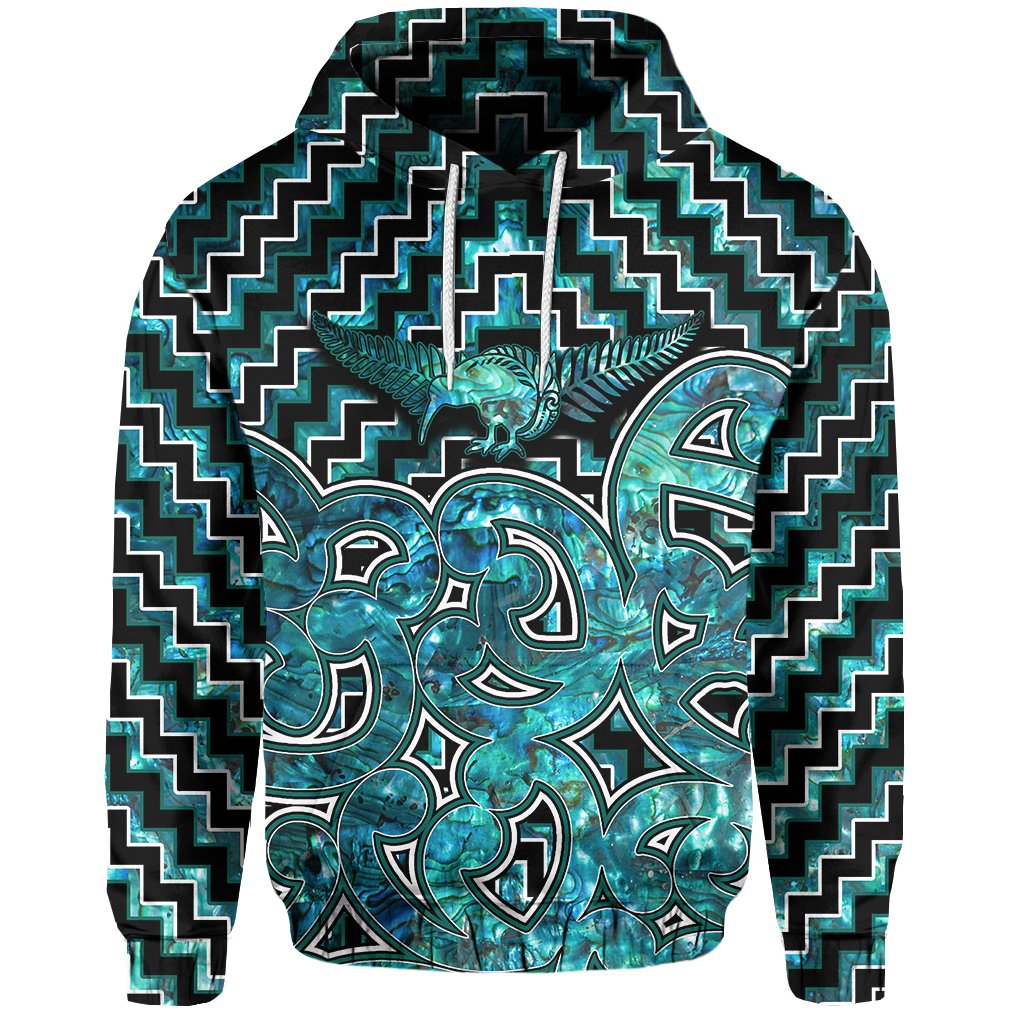 New Zealand Hoodie Maori Graphic Tee patterns Paua Shell LT6 Unisex Green - Polynesian Pride