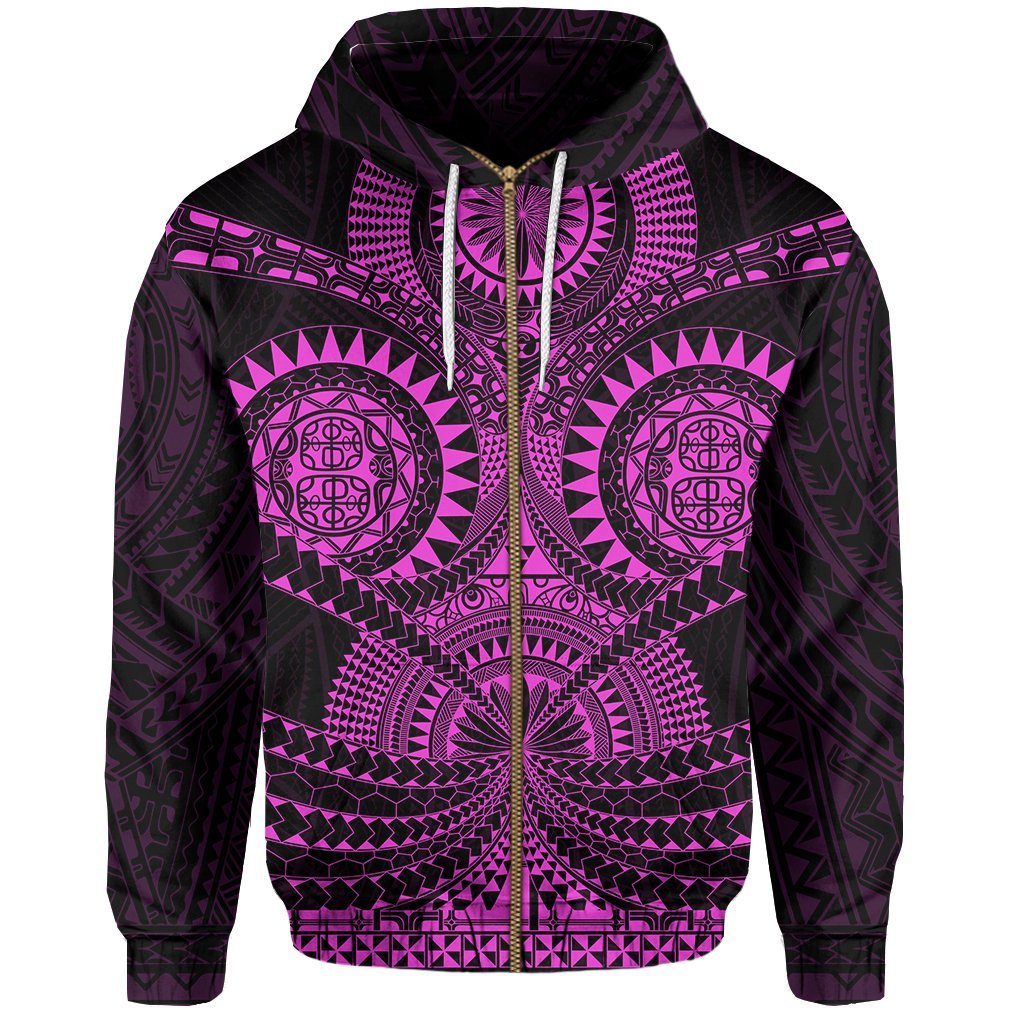 Polynesian Tattoo All Over Print Zip Hoodie Purple Unisex Black - Polynesian Pride