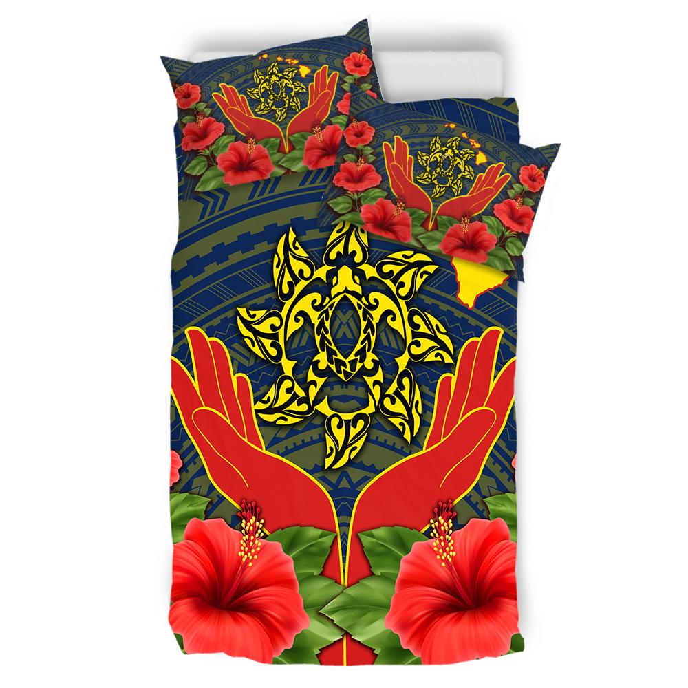 Hawaii Turtle Map Hibiscus Polynesian Bedding Set - Heri Style AH - Polynesian Pride