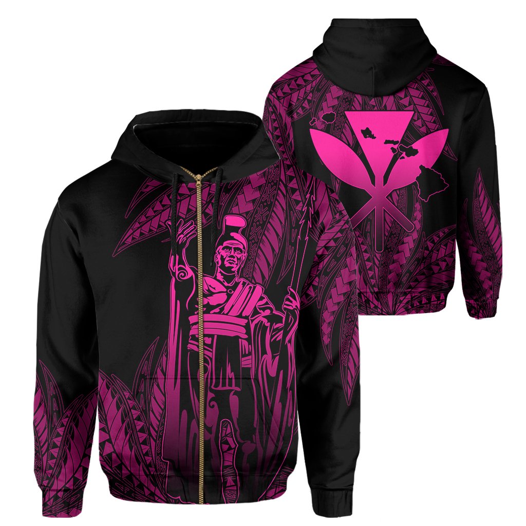 Hawaii King Polynesian Hoodie (Zip up) Durk Style Pink Unisex Pink - Polynesian Pride