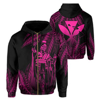 Hawaii King Polynesian Hoodie (Zip up) Durk Style Pink Unisex Pink - Polynesian Pride