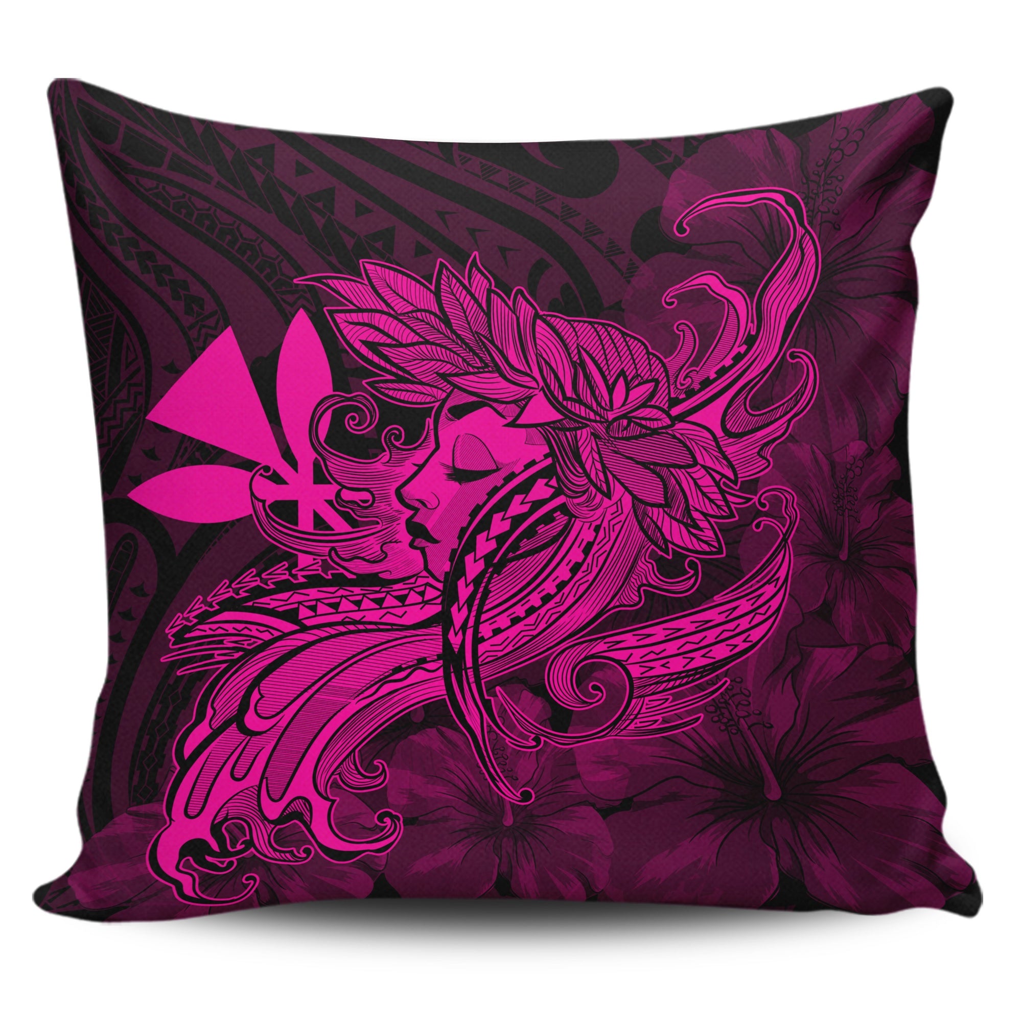 Hula Girl Hibiscus Kanaka Poly Pillow Covers - Pink 18'' x 18'' Set Of 1 Pink - Polynesian Pride