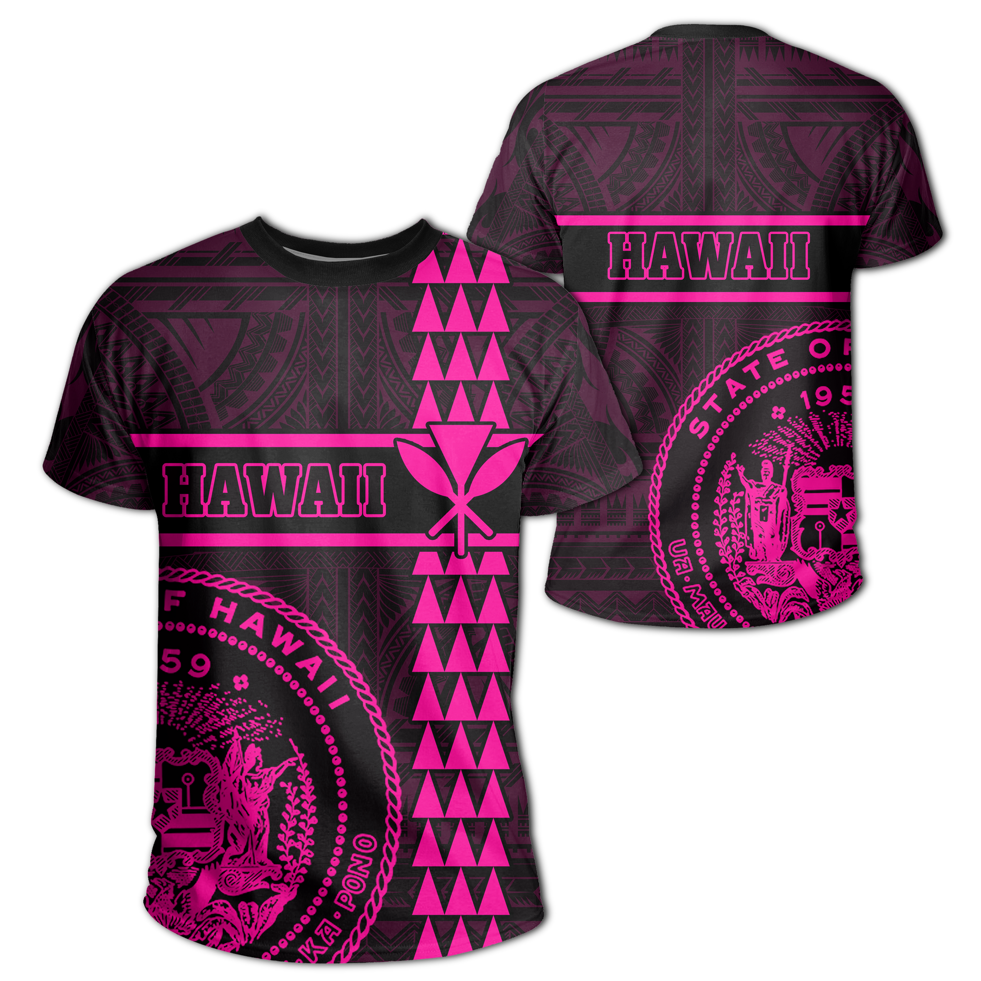 Hawaii Coat of Arms Kanaka Polynesian T Shirt Pink Unisex Pink - Polynesian Pride