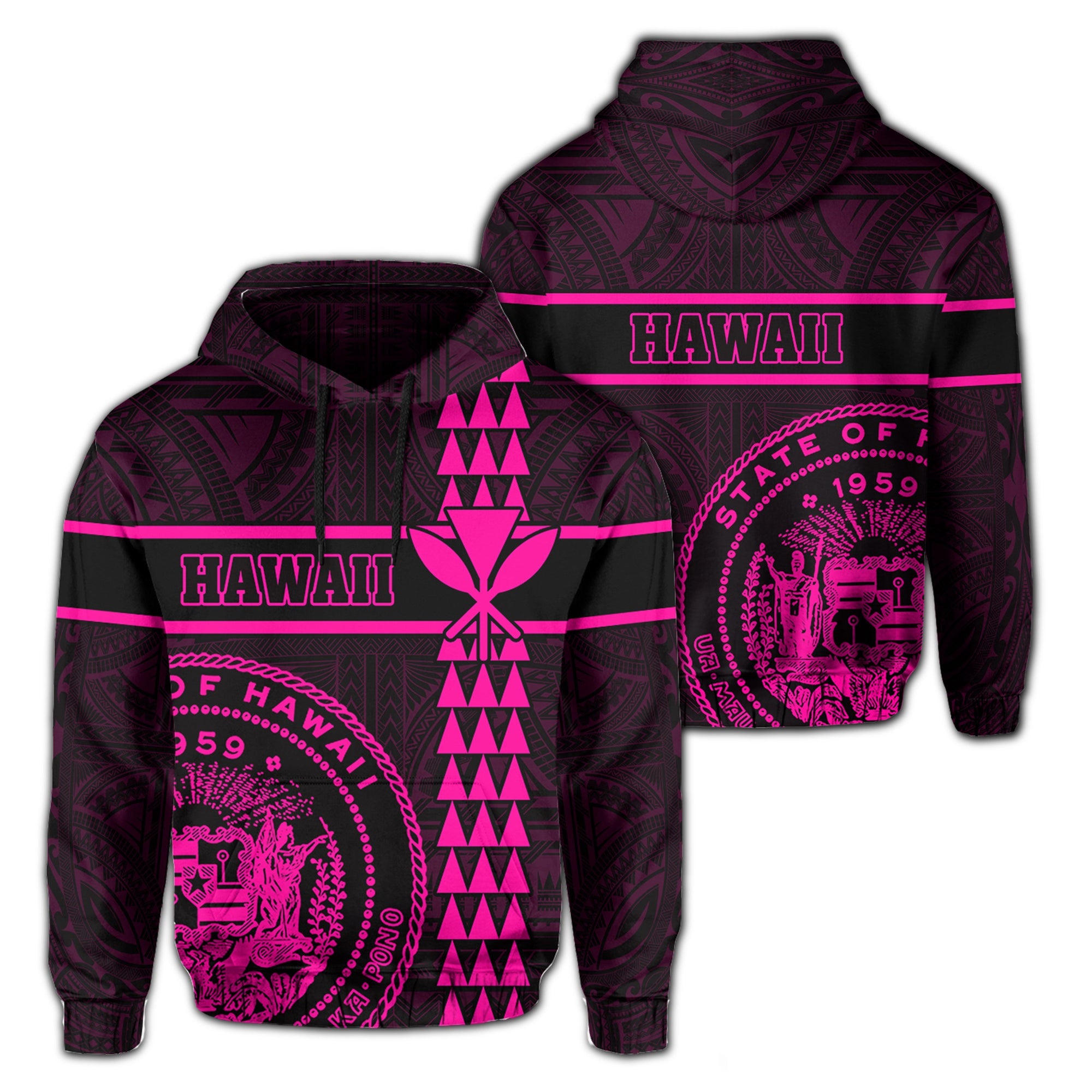 Polynesian Kakau Kanaka Seal of Hawaii Hoodie Pink Unisex Pink - Polynesian Pride