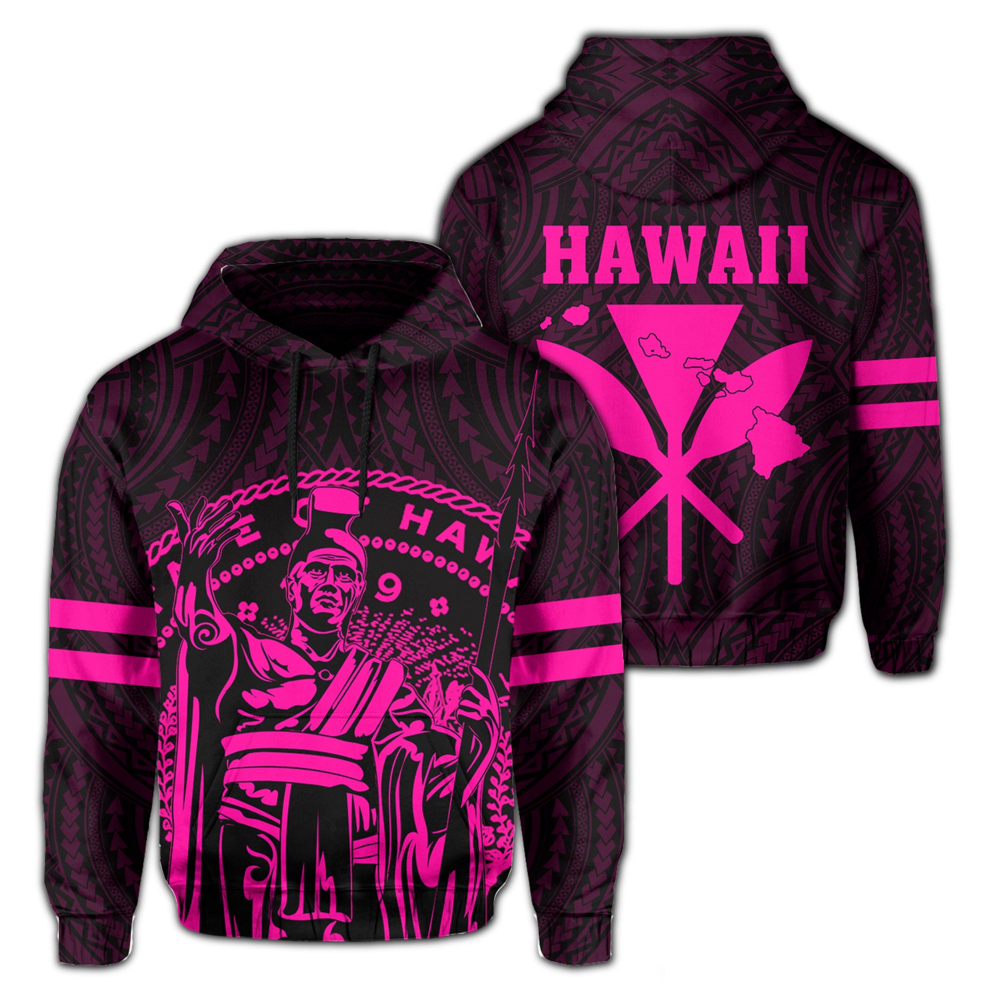 Polynesian King Kanaka Map Seal of Hawaii Hoodie Pink Unisex Pink - Polynesian Pride