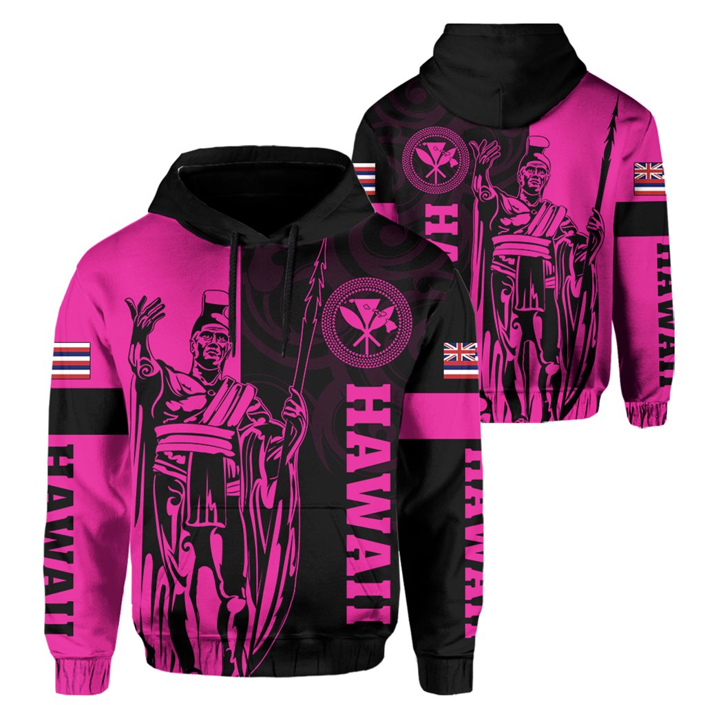 Hawaii King Polynesian Hoodie Lawla Style Pink Unisex Pink - Polynesian Pride