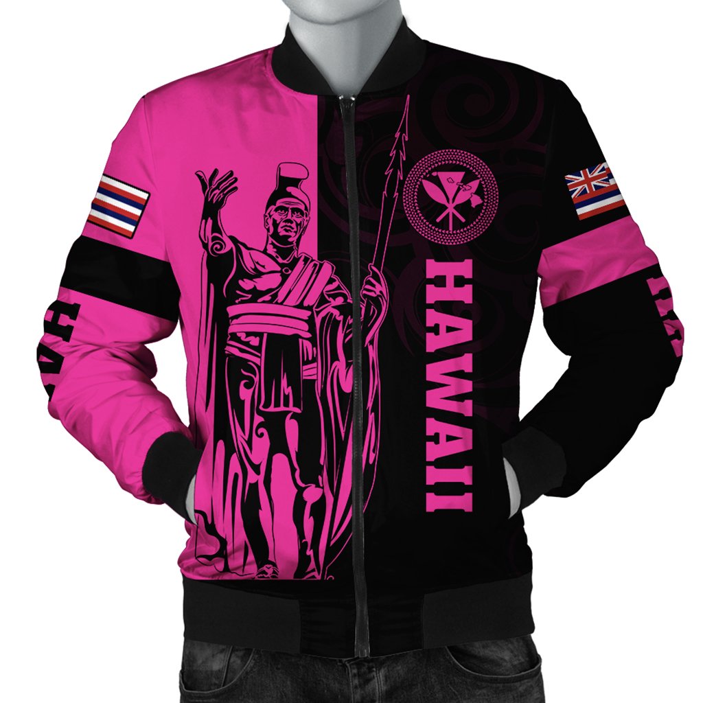 Hawaii King Polynesian Bomber Jacket - Lawla Style Pink - AH Black Unisex - Polynesian Pride