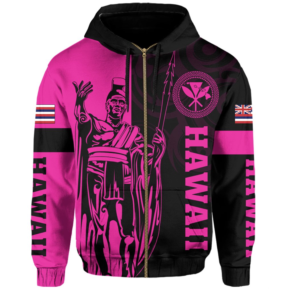 Hawaii King Polynesian Hoodie (Zip up) Lawla Style Pink - Polynesian Pride