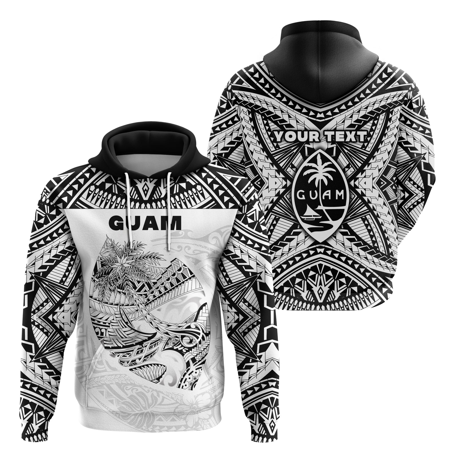 Custom Guam Rugby Hoodie Polynesian Patterns White LT16 Unisex White - Polynesian Pride