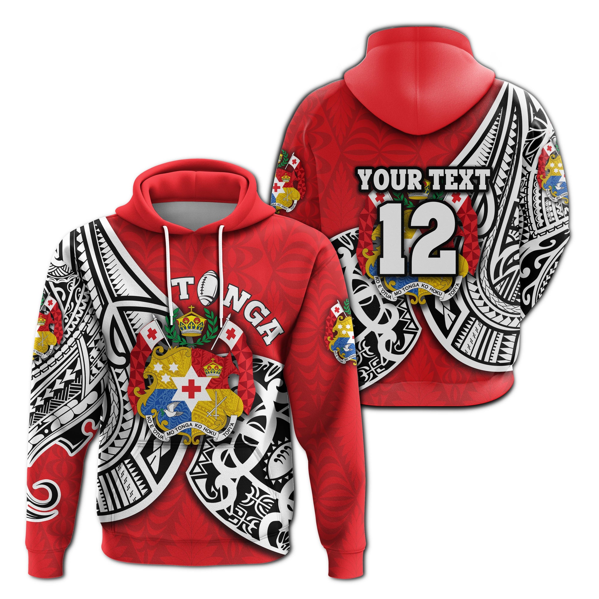 Custom Tonga Rugby Hoodie Polynesian Style Unisex Red - Polynesian Pride