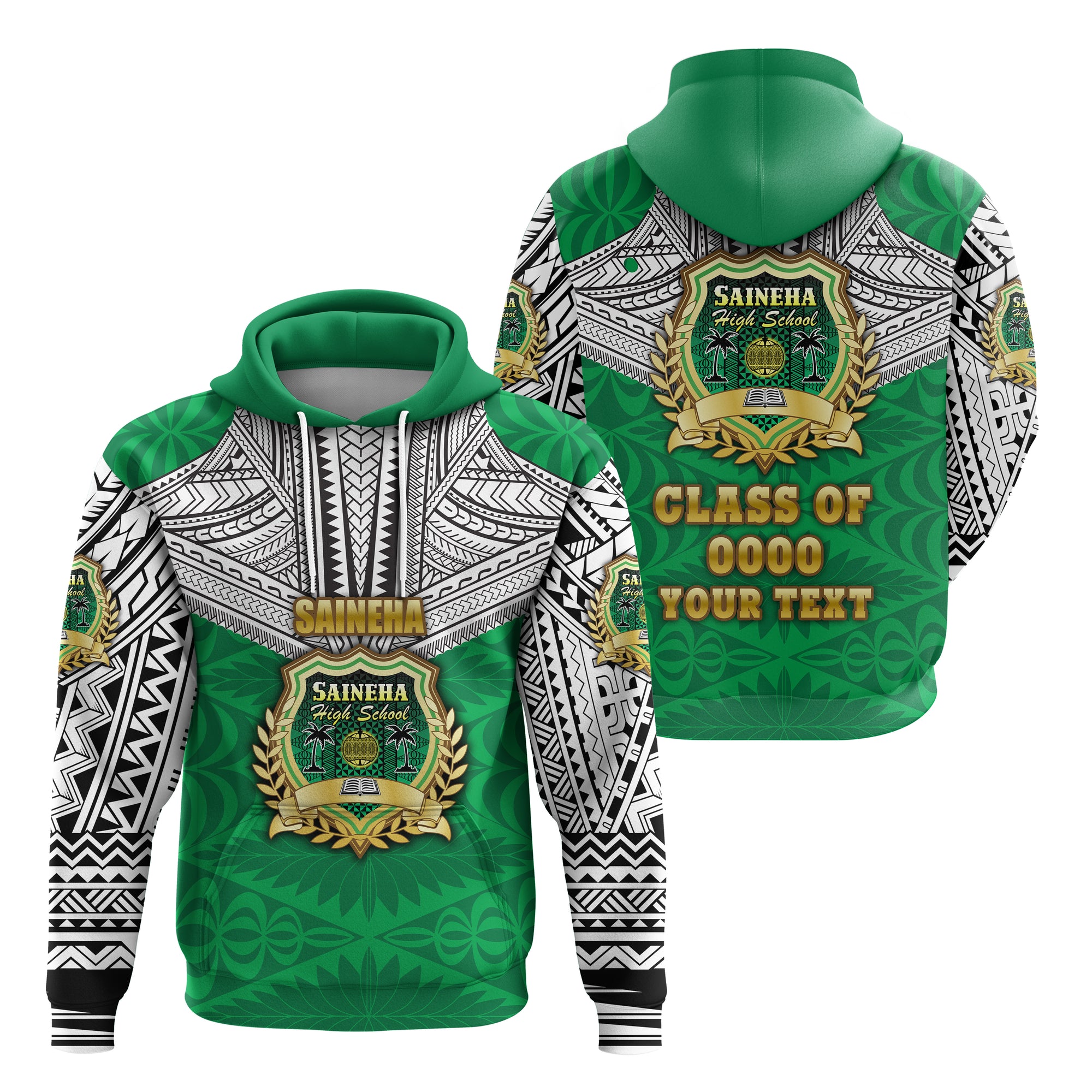 Custom Saineha Tonga Hoodie Polynesian tattoo Class of LT16 Unisex Green - Polynesian Pride