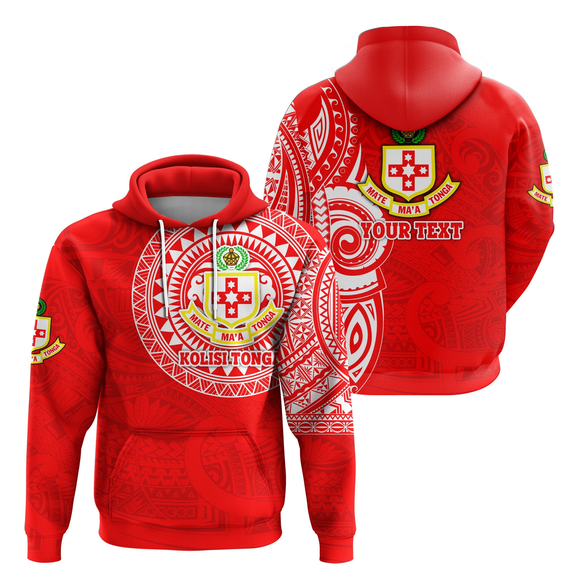 Custom Kolisi Tonga Hoodie Mate Maa Tonga Polynesian Tattoo Style Unisex Red - Polynesian Pride