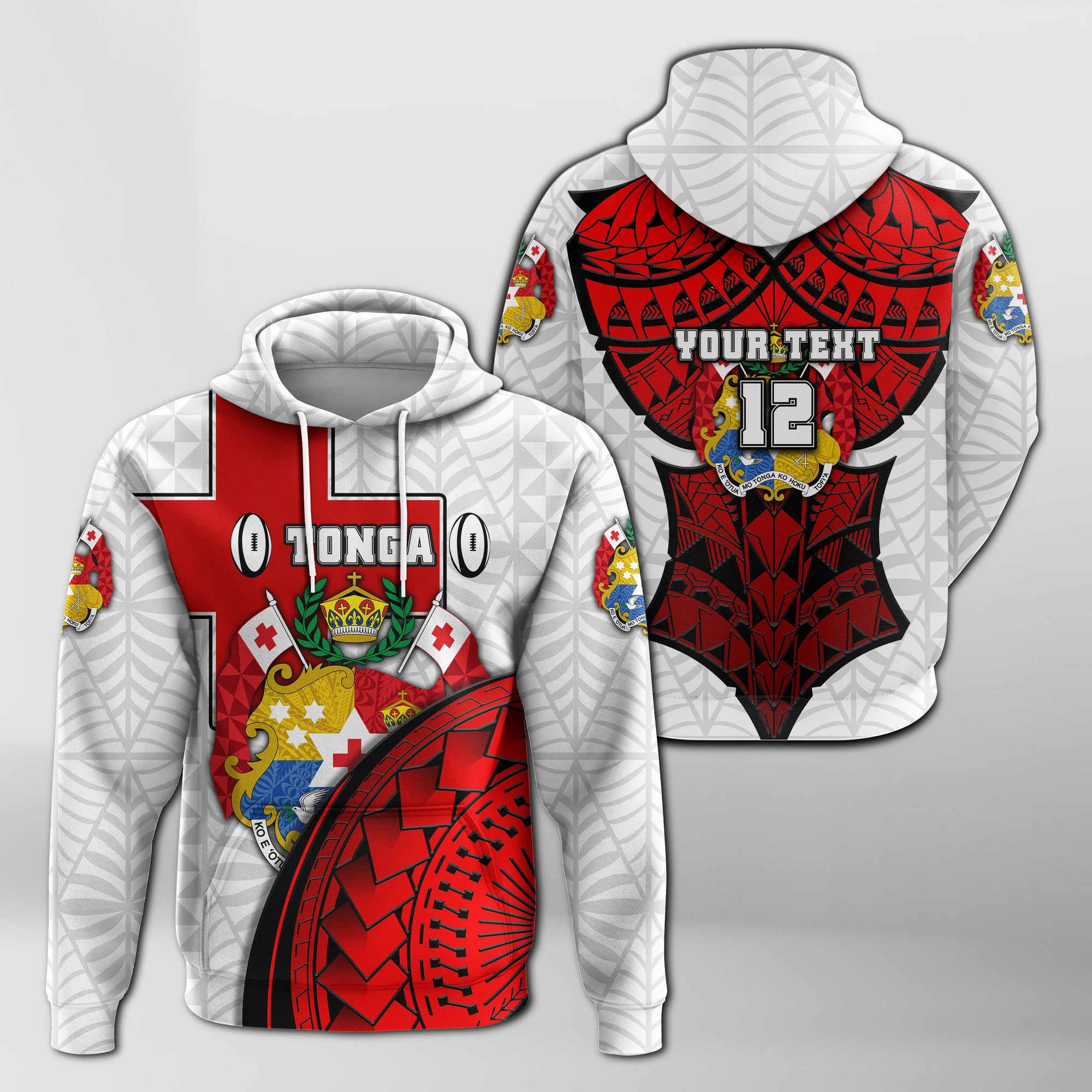 Custom Tonga Rugby Hoodie Polynesian Armor Style White Unisex White - Polynesian Pride