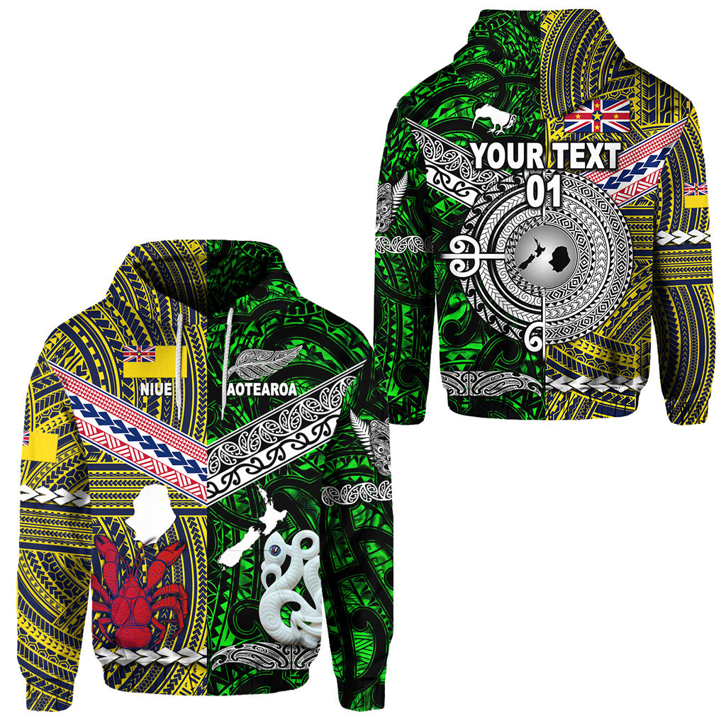 Custom New Zealand Niue Hoodie Maori and Polynesian Together Green, Custom Text and Number LT8 Unisex Yellow - Polynesian Pride